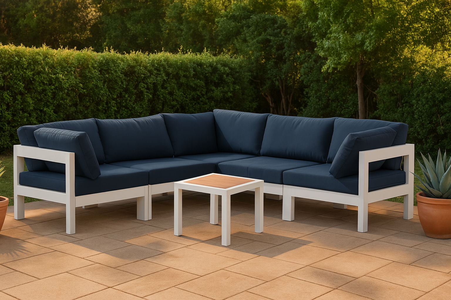 Nizuc - Outdoor Patio 5 Piece Modular Sectional With White Frame