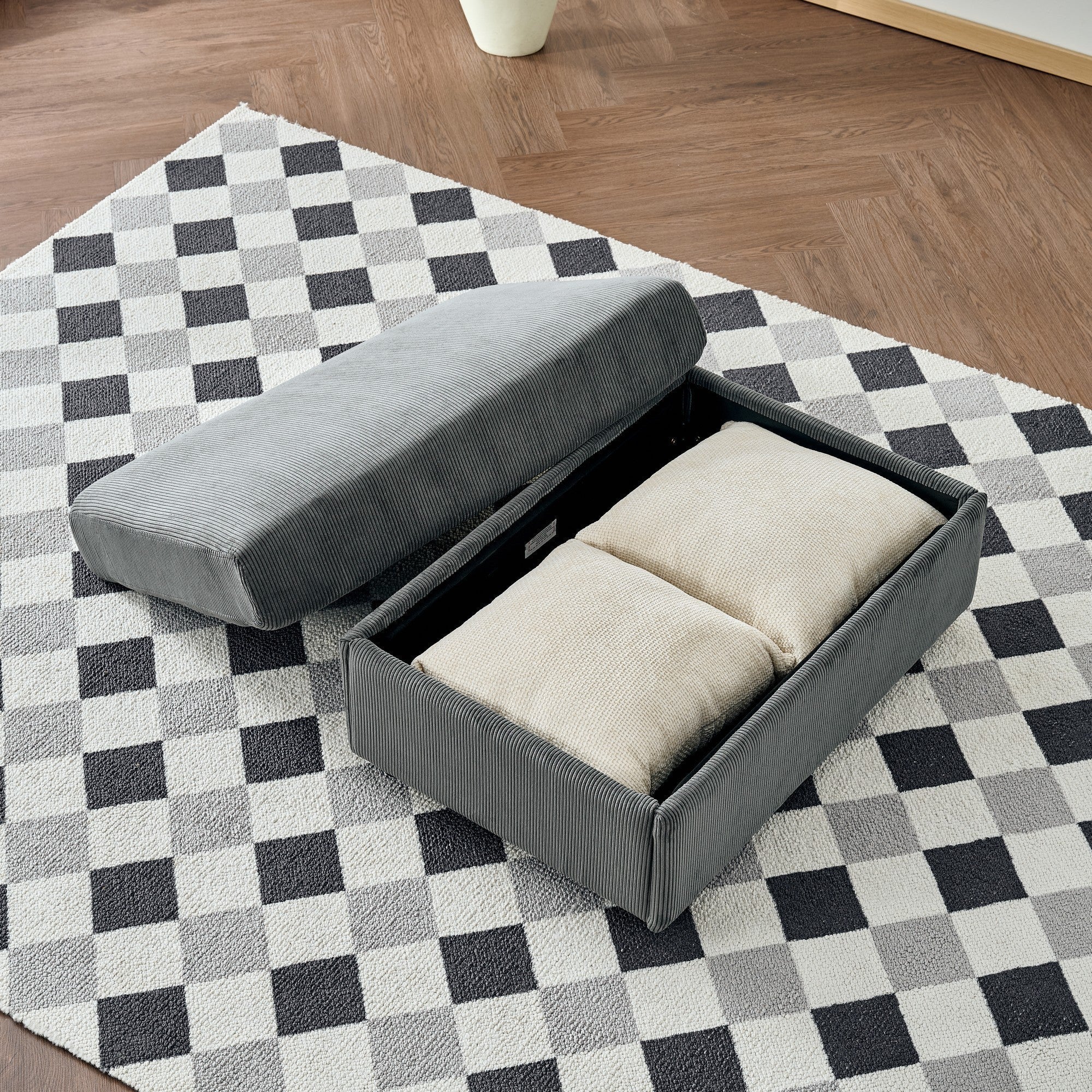 Comfy Corduroy Oversized Chaise Lounge Chair with Ottoman and Storage