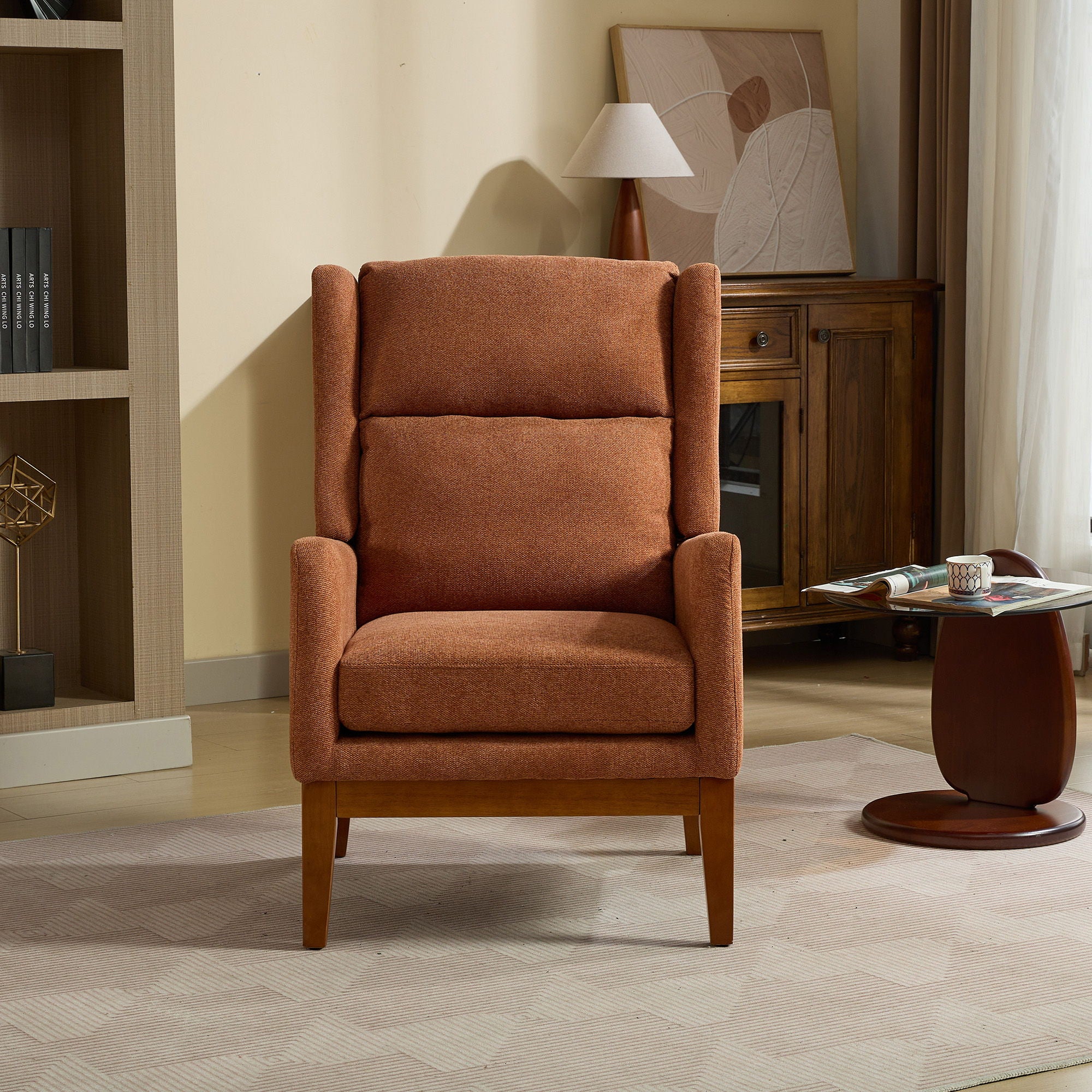 Wide Modern Accent Chair With Wood Legs For Living Room