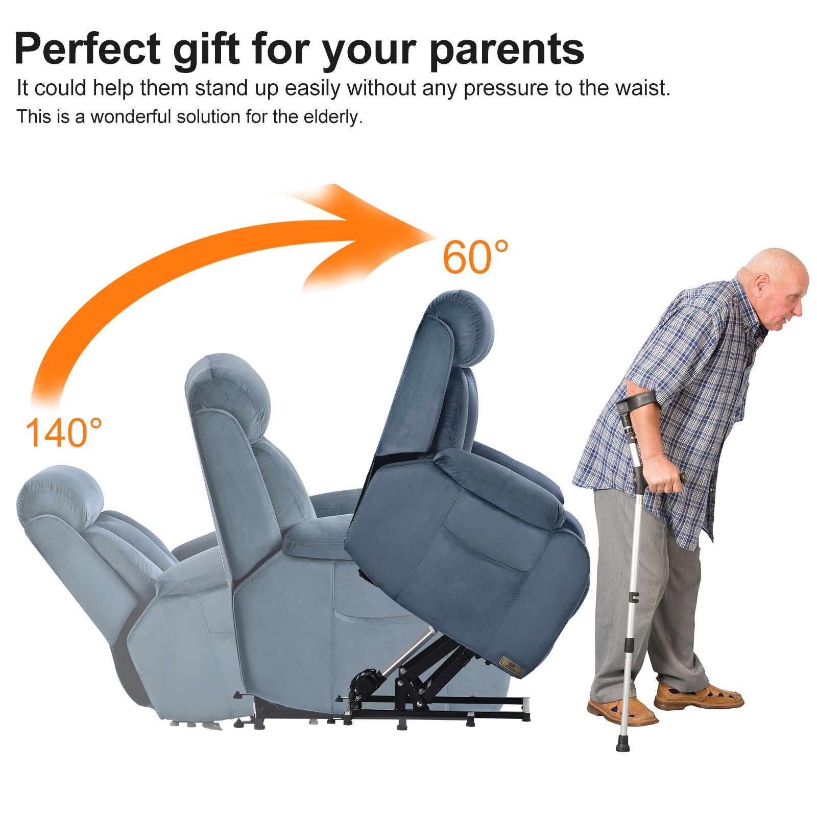 Power Lift Chair Recliner With Remote Control, Electric Reclining Sofa, Fabric Power Recliner For Living Room - Navy Blue - Best Buy Furniture