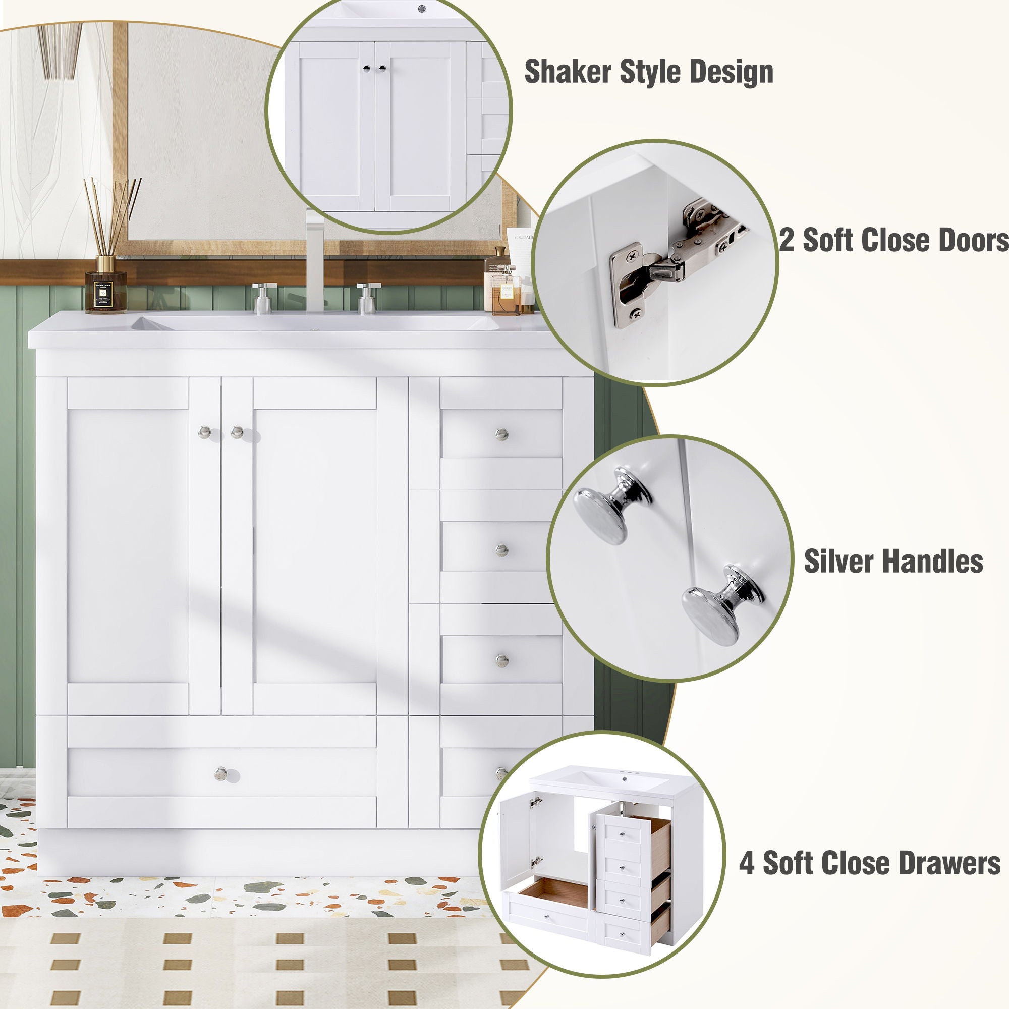 Shaker Free Standing Bathroom Vanity Cabinet With Sink, Soft Close Drawers, Soft Close Doors - Best Buy Furniture