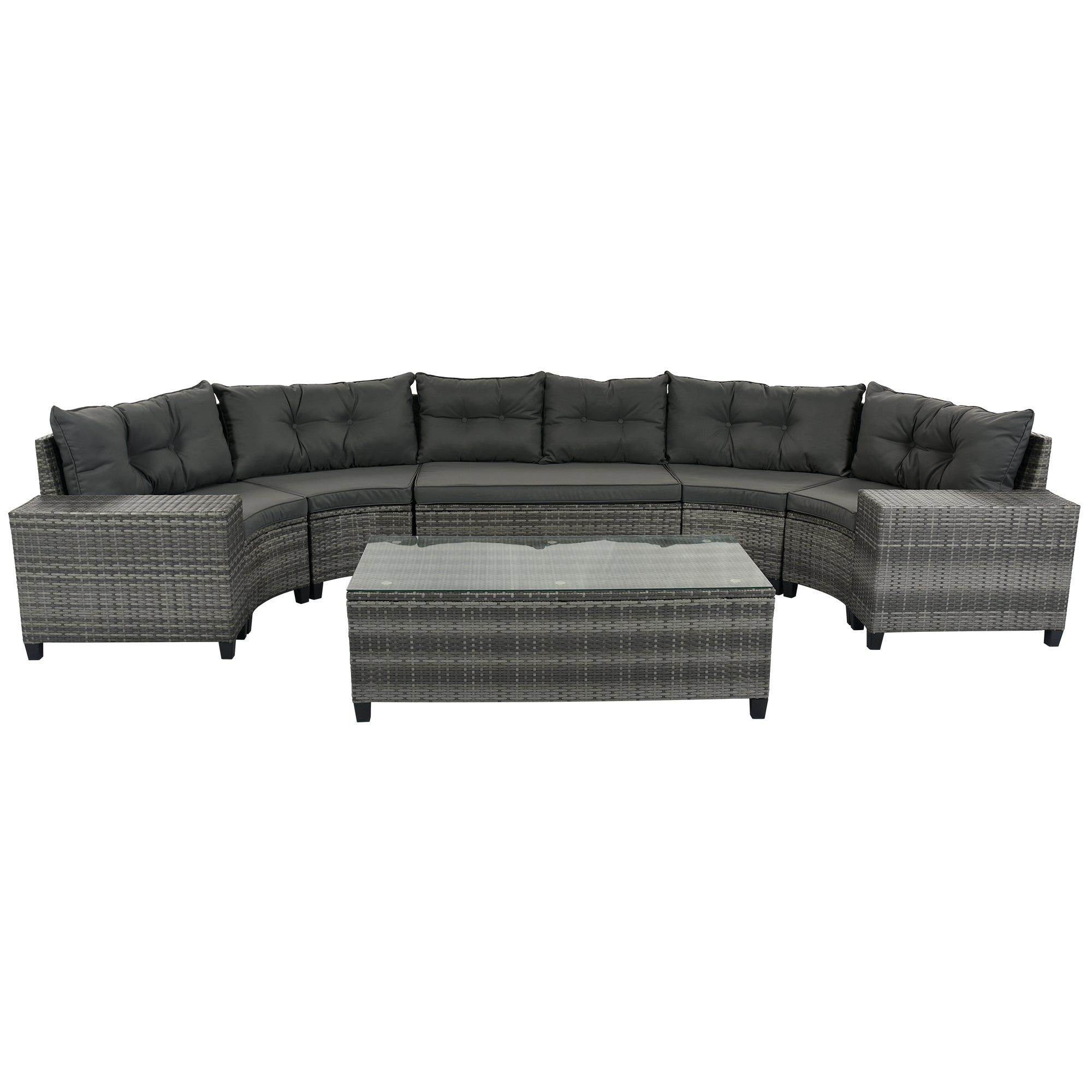 8-piece outdoor wicker round sofa set, half-moon sectional set all weather