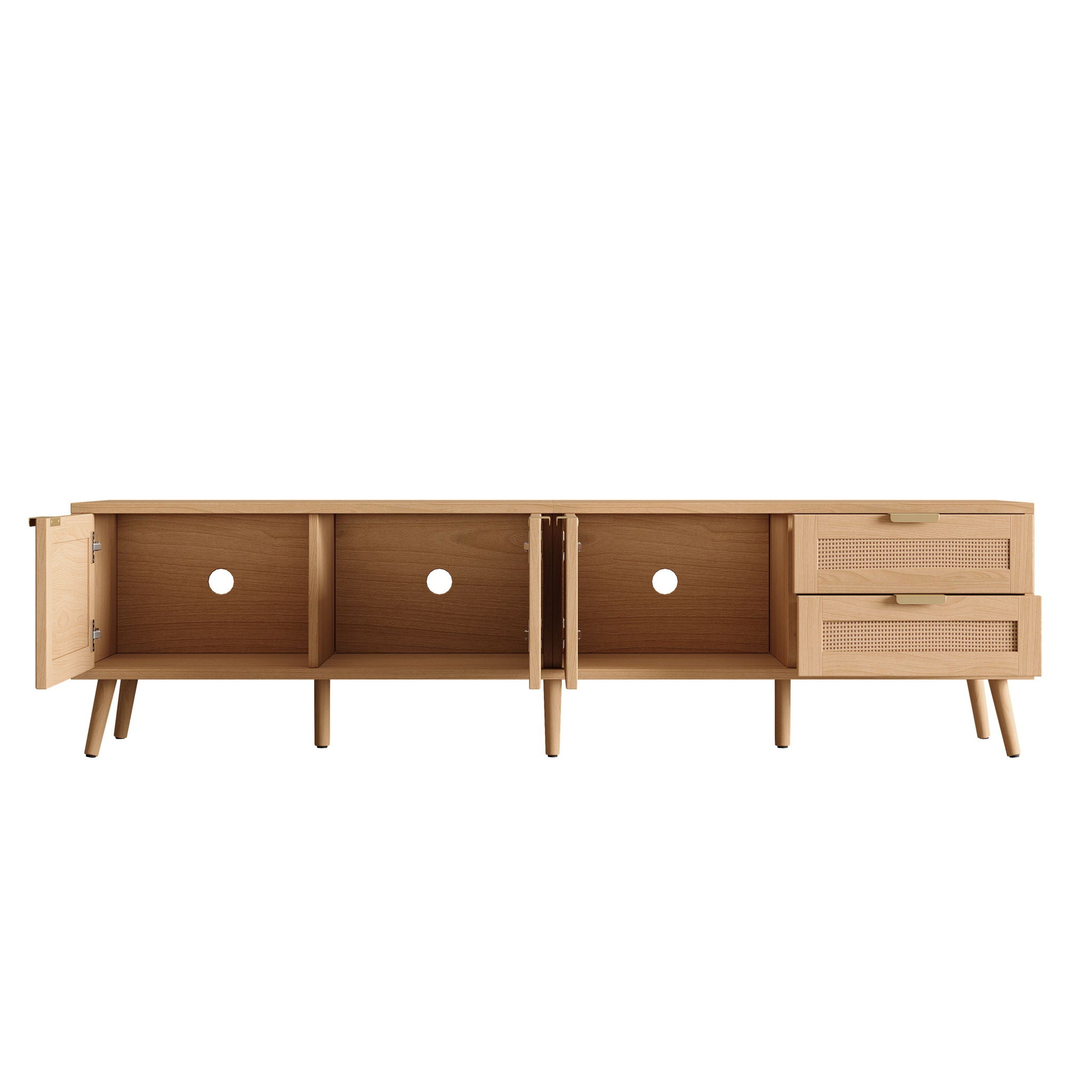 TV Stand, Media Console, 2 Drawers & Cable Management - Natural Wood