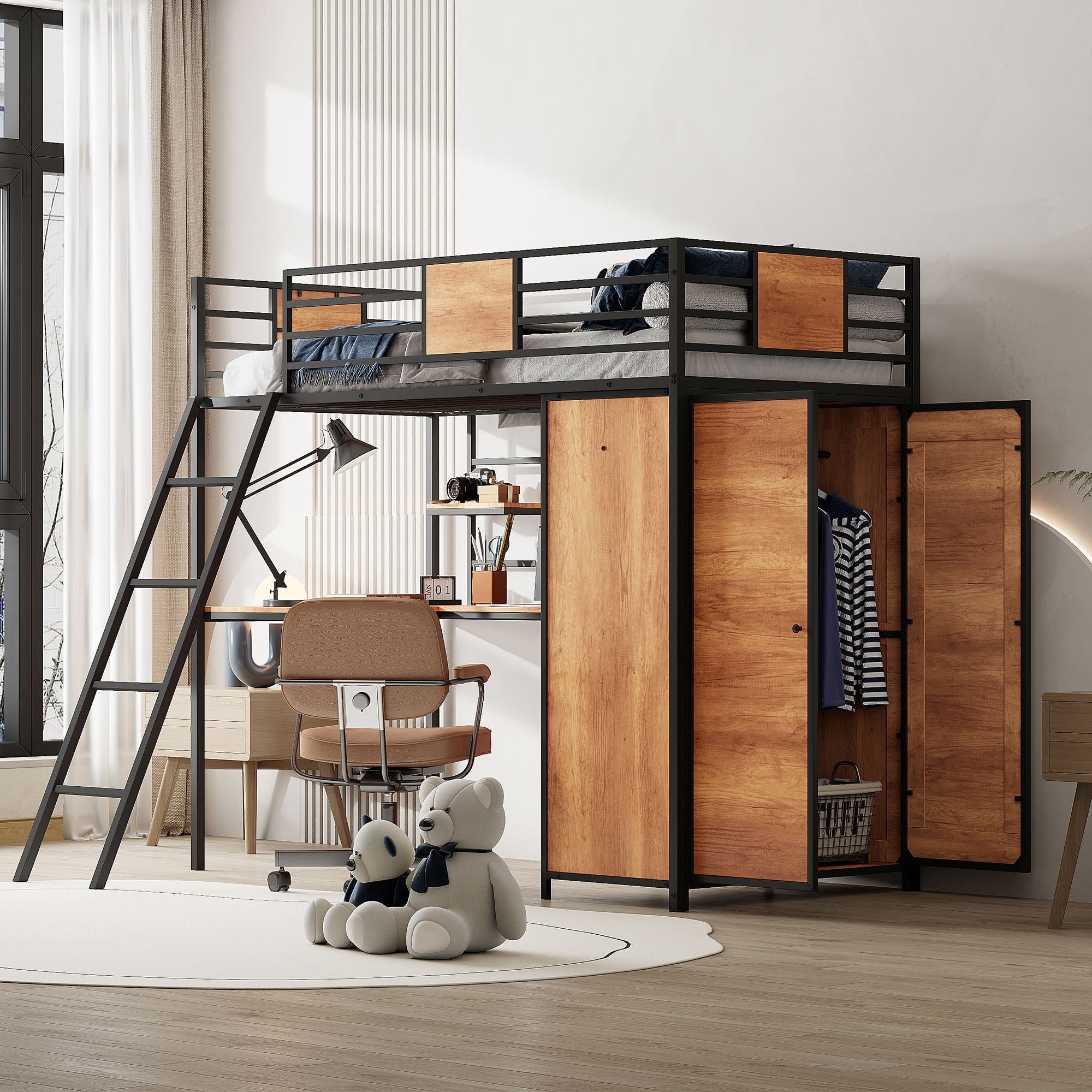 Loft Bed With L Shape Desk And Wardrobe