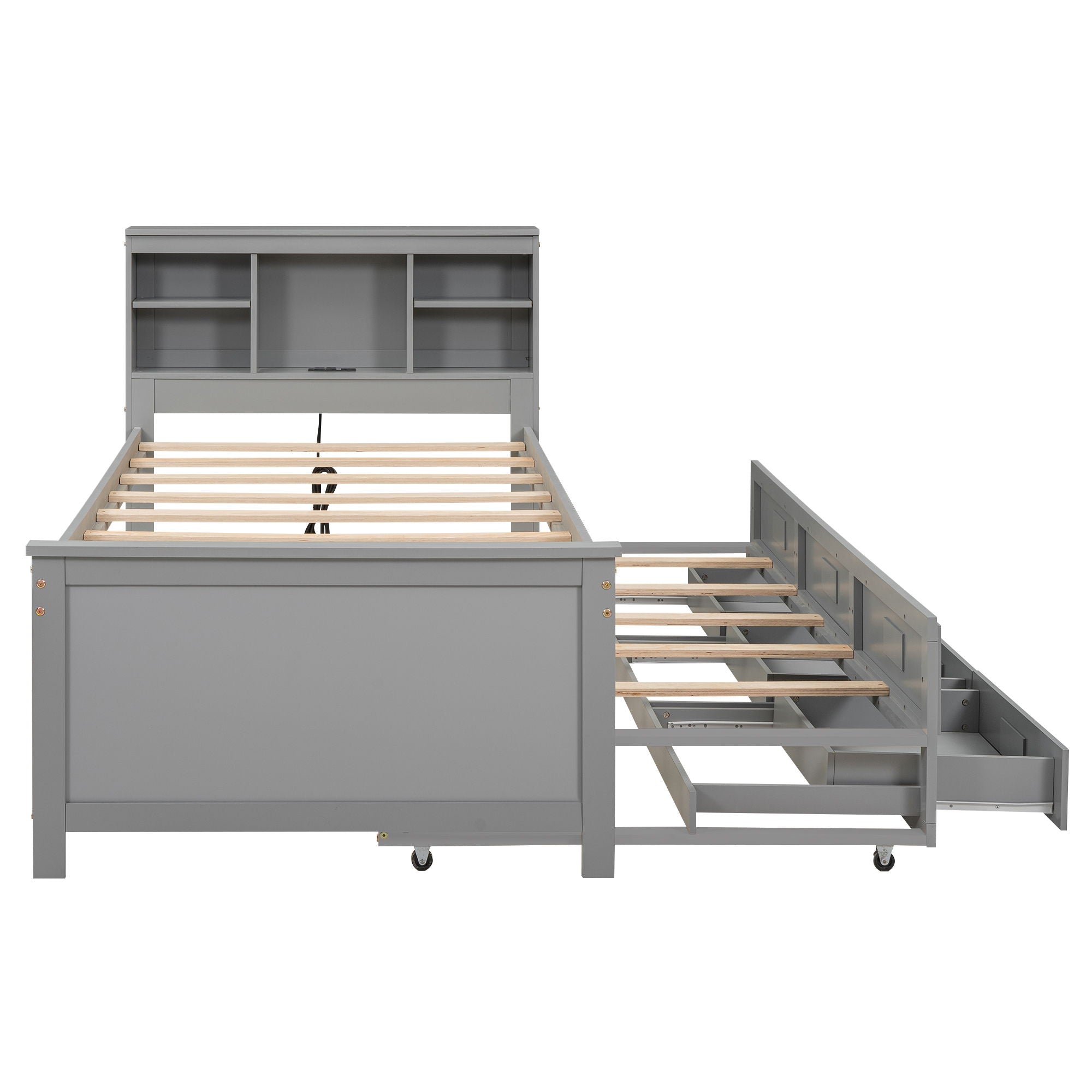 Platform Bed With Storage Headboard, USB, Trundle And 3 Drawers