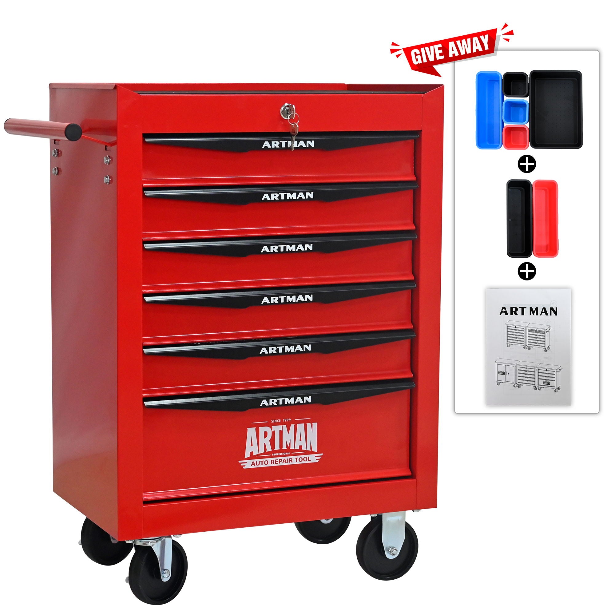 Rolling Metal Tool Chest With Drawers, Steel Storage Cabinet With Ball Bearing Slides