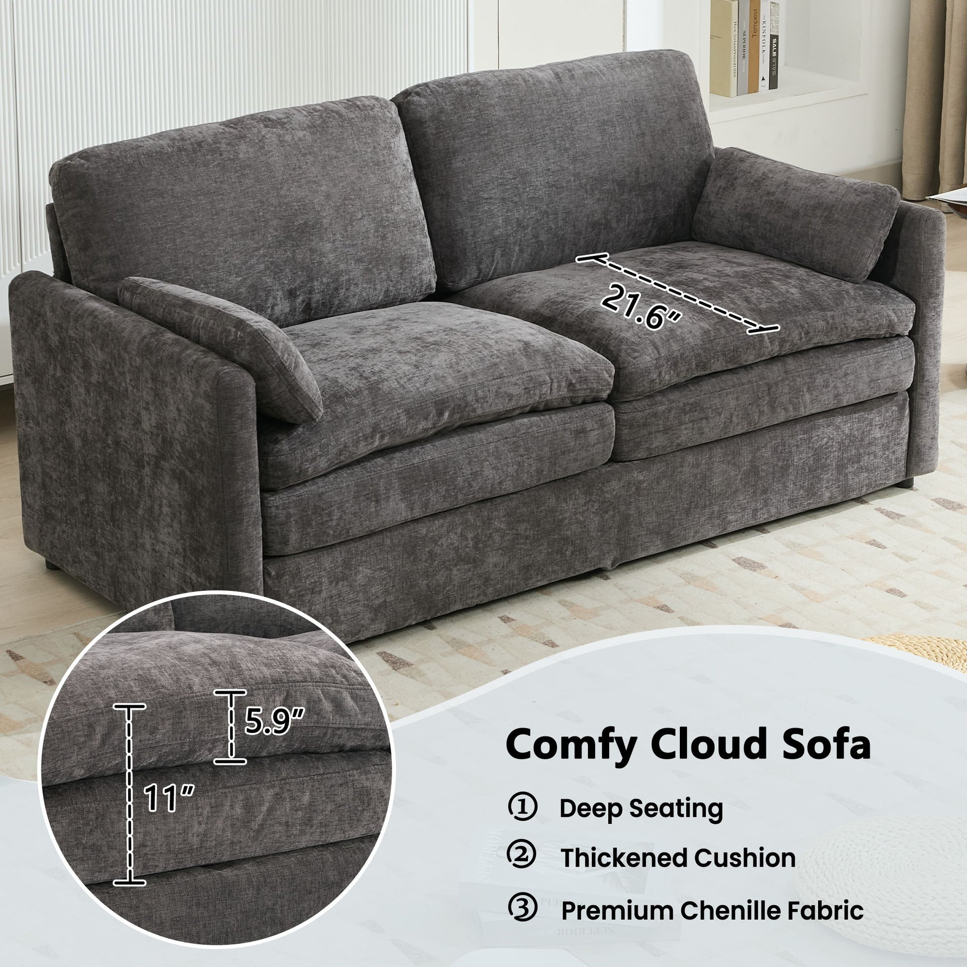 Cozy Upholstered Plush Cushion Loveseat Sofa For Living Room - Best Buy Furniture