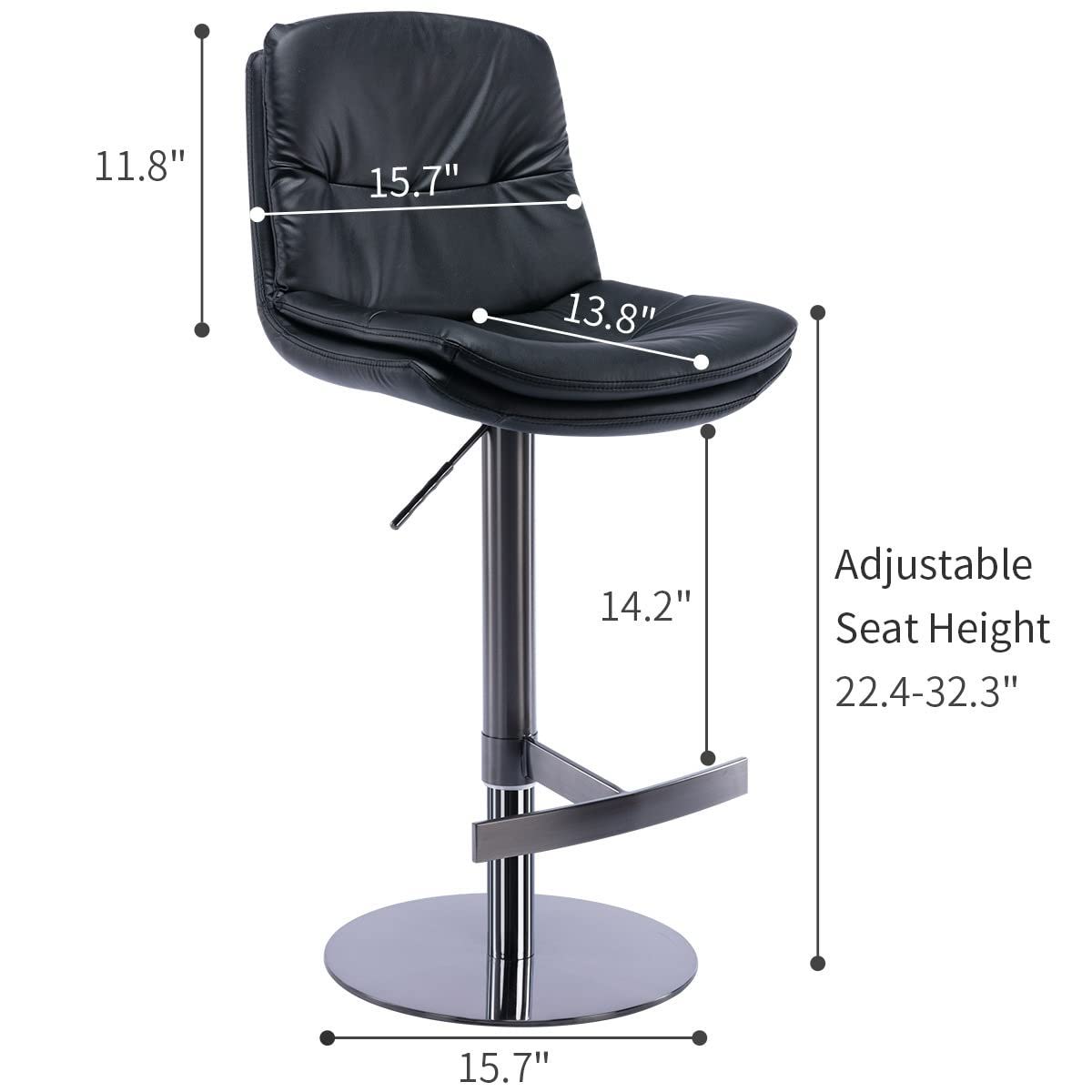 Swivel Bar Stool, Black Titanium Stainless Steel Base And Footrest, Grade, Faux Leather Bar Chair With Backrest - Best Buy Furniture
