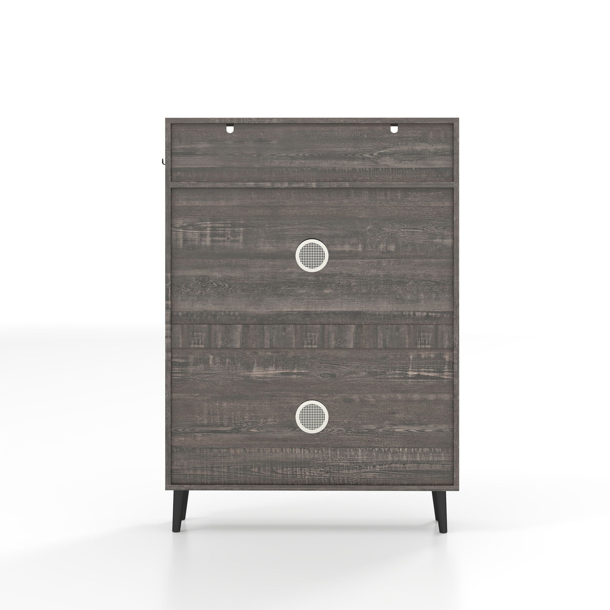 Farmhouse Shoe Storage Cabinet With Barn Door Design, 2 Flip Drawers, Hooks - Dark Oak