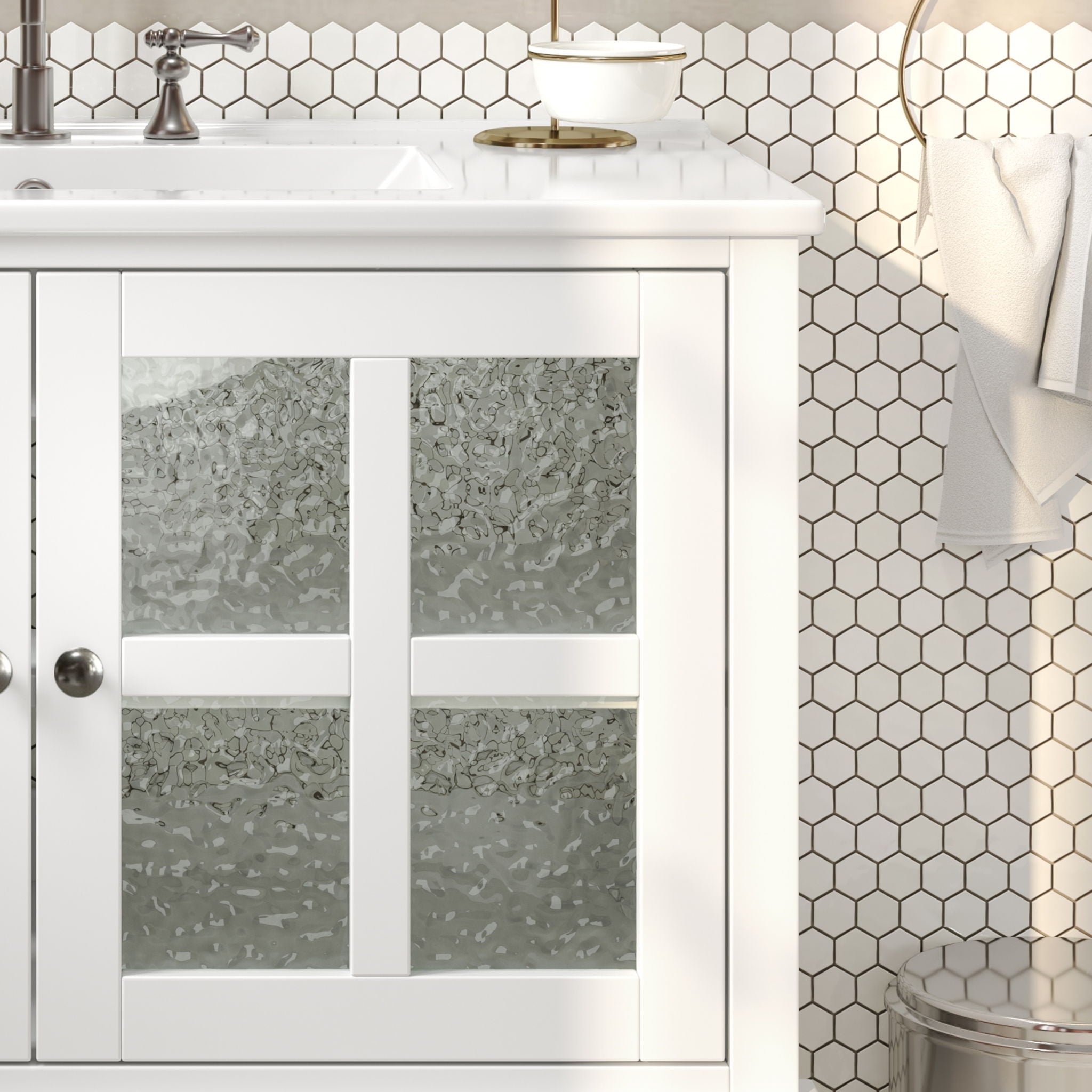 Bathroom Vanity With Ceramic Sink, Adjustable & Open Shelf