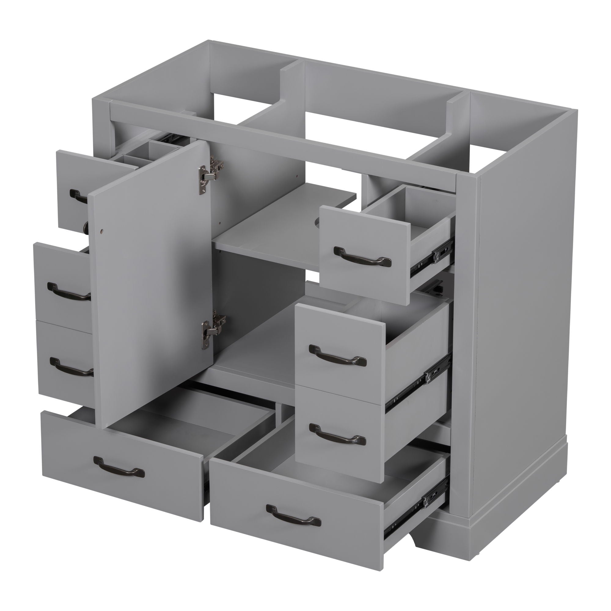 36" Bathroom Vanity Without Sink, Cabinet Base Only, 6 Drawers, Multi Functional Drawer Divider, Adjustable Shelf - Grey