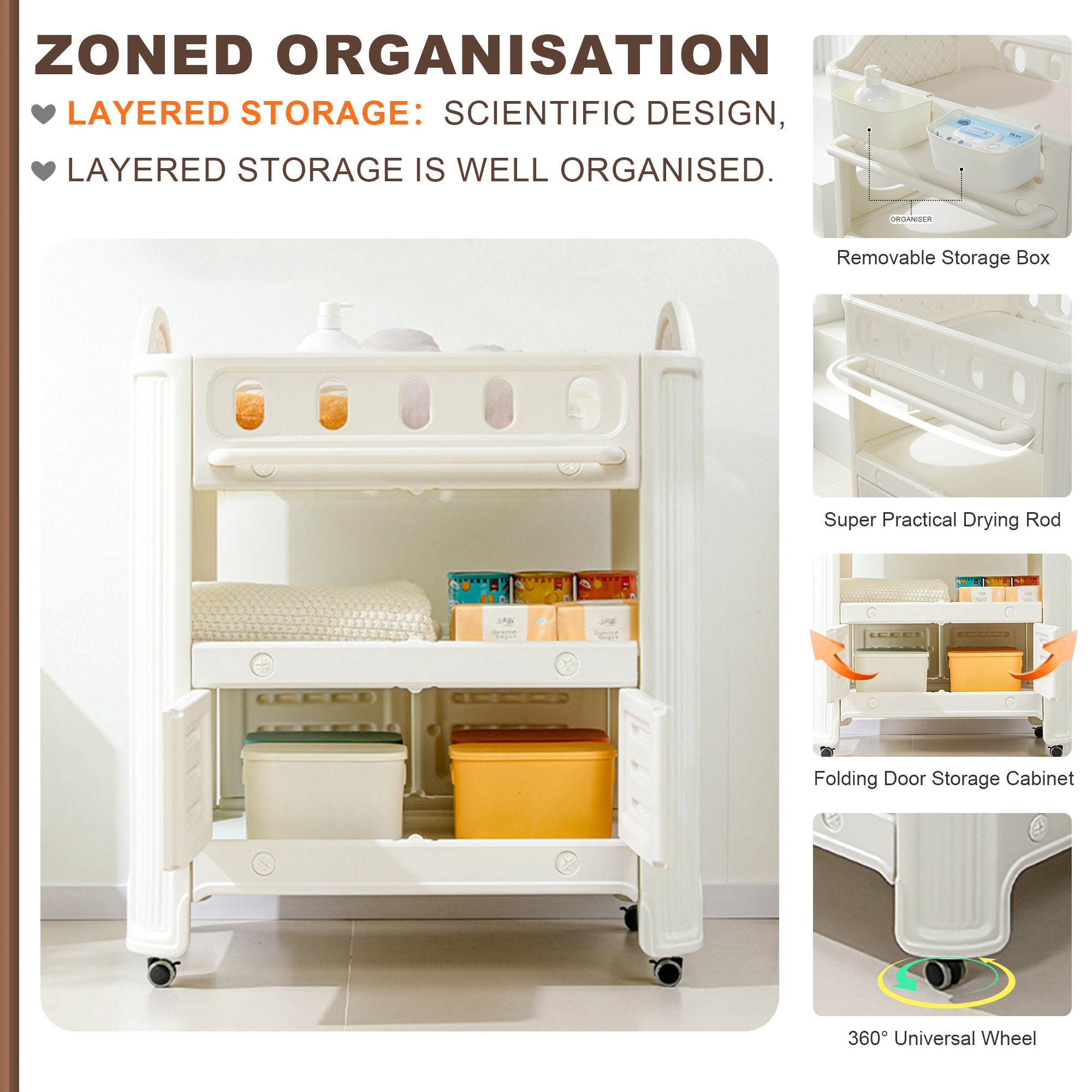 Eco Friendly Hdpe Baby Diaper Changing Table With Removable Safety Belt And Easy Clean Surface - White
