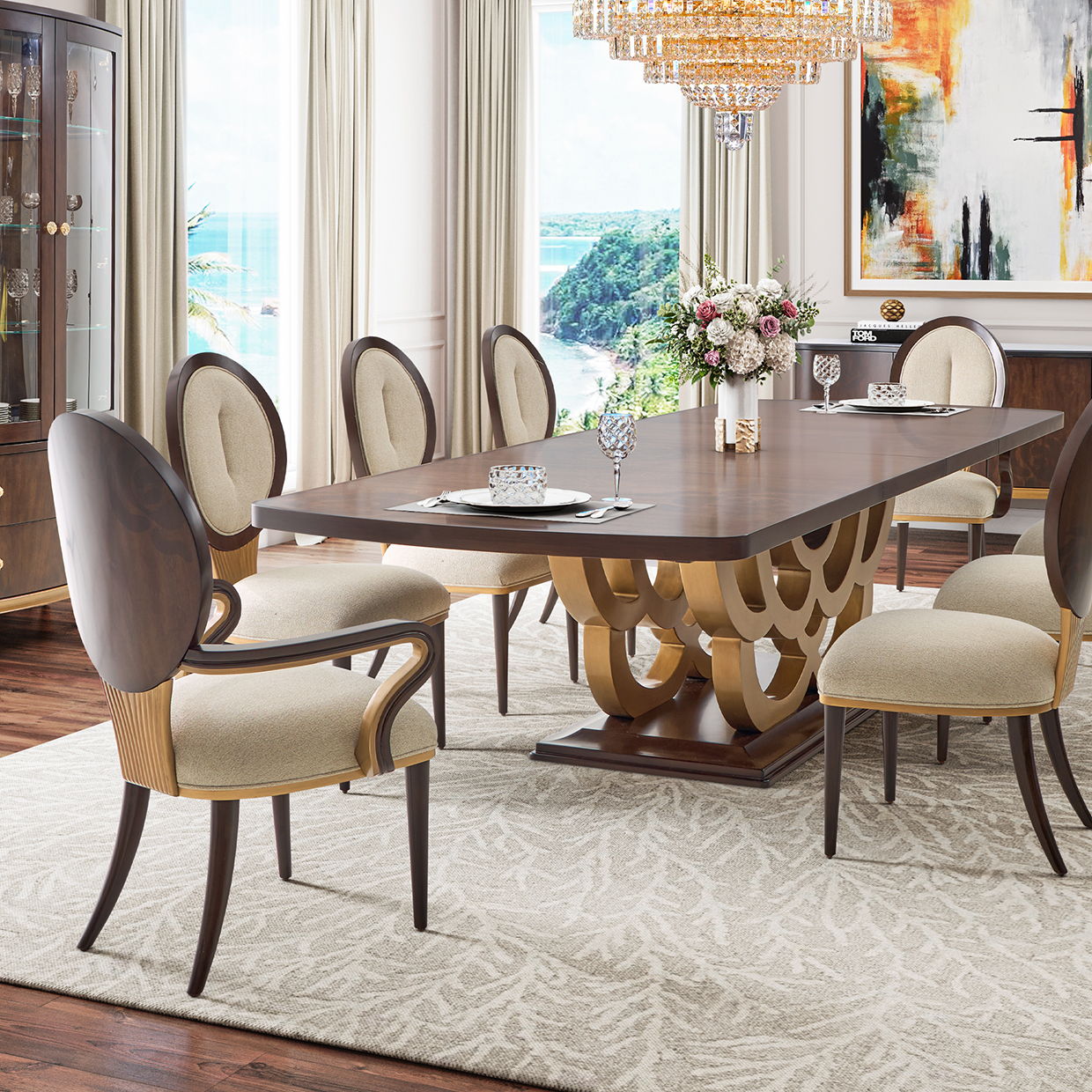 Camellia Field - Dining Arm Chair (Set of 2) - Linen / Warm Pecan
