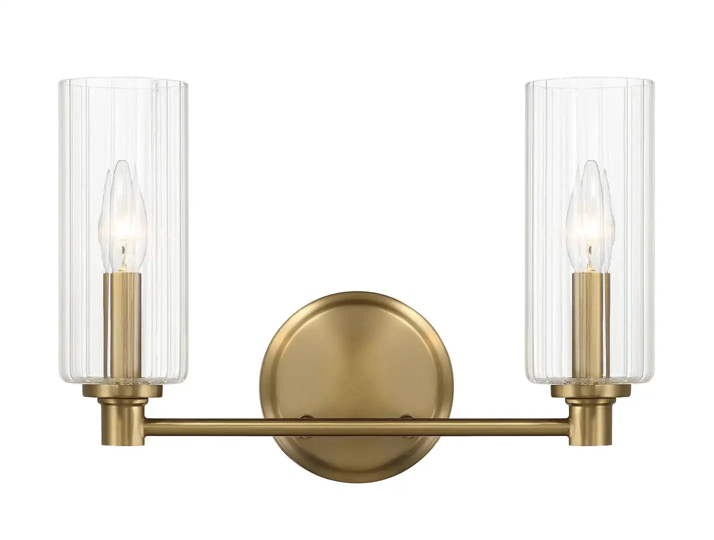 Regal - Double Light Vanity With Clear Ribbed Satin - Antique Brass / Clear