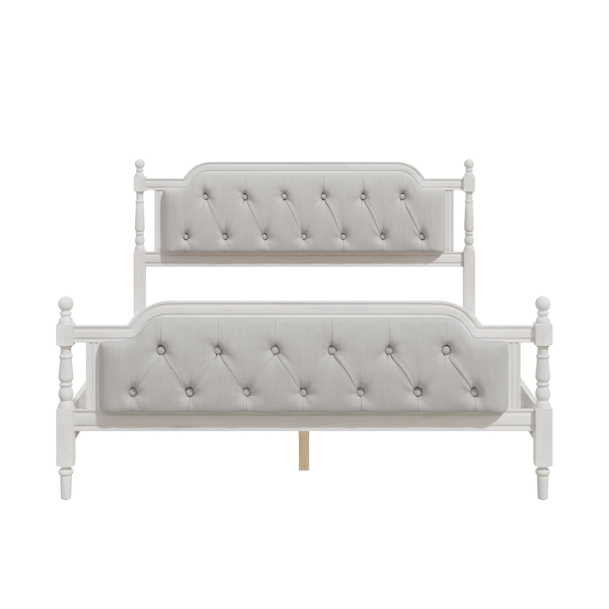 Traditional Style Solid Bed Frame With Upholstered Tufted Headboard, No Box Spring Needed