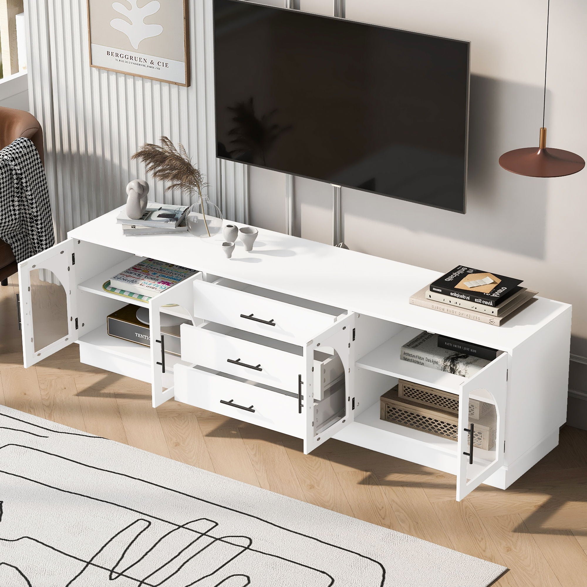 Modern Minimalist TV Stand For TVs Up To 75" With Adjustable Shelves