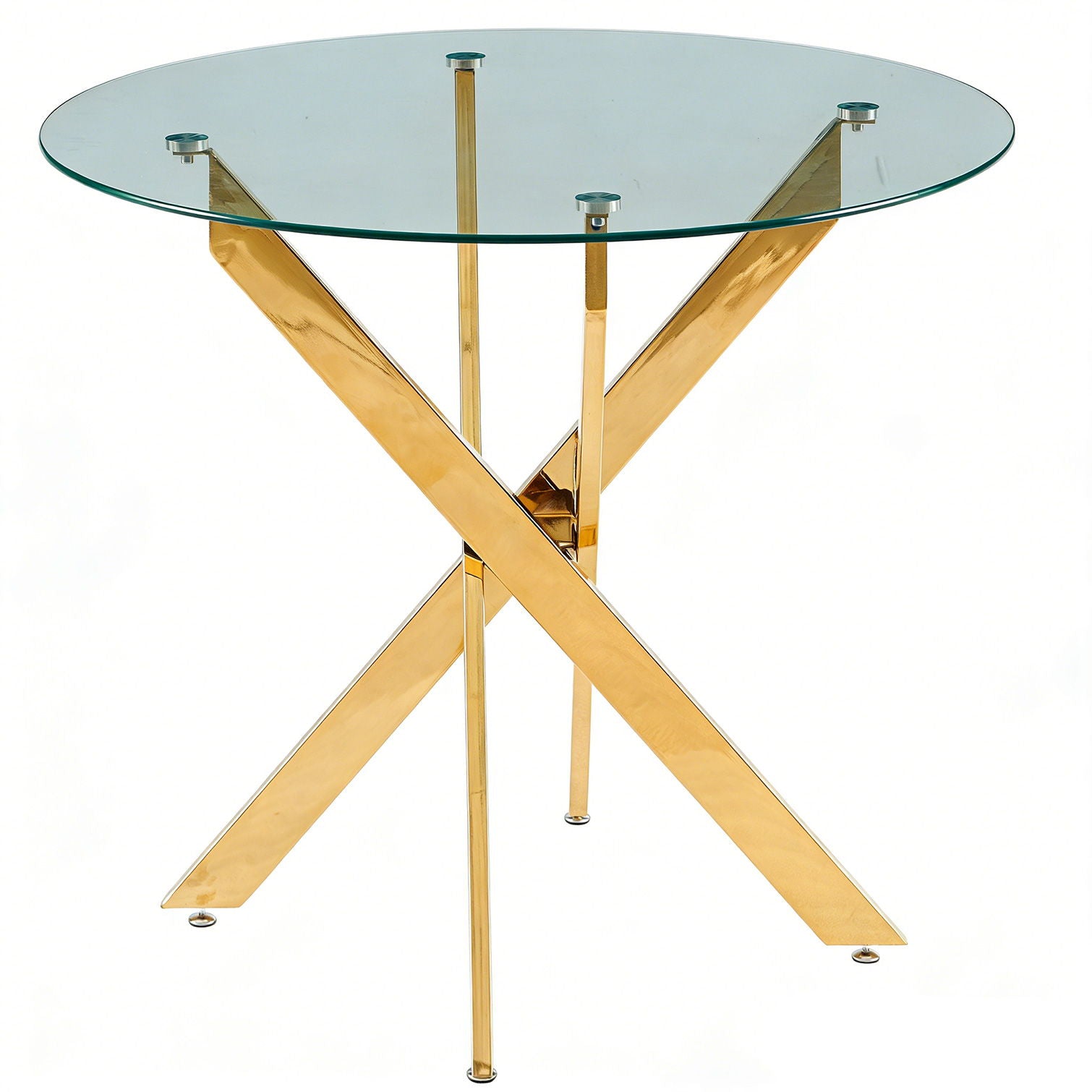 Dining Table With Cross Metal Leg And Tempered Glass, Modern Space Saving Kitchen Table For Living Room