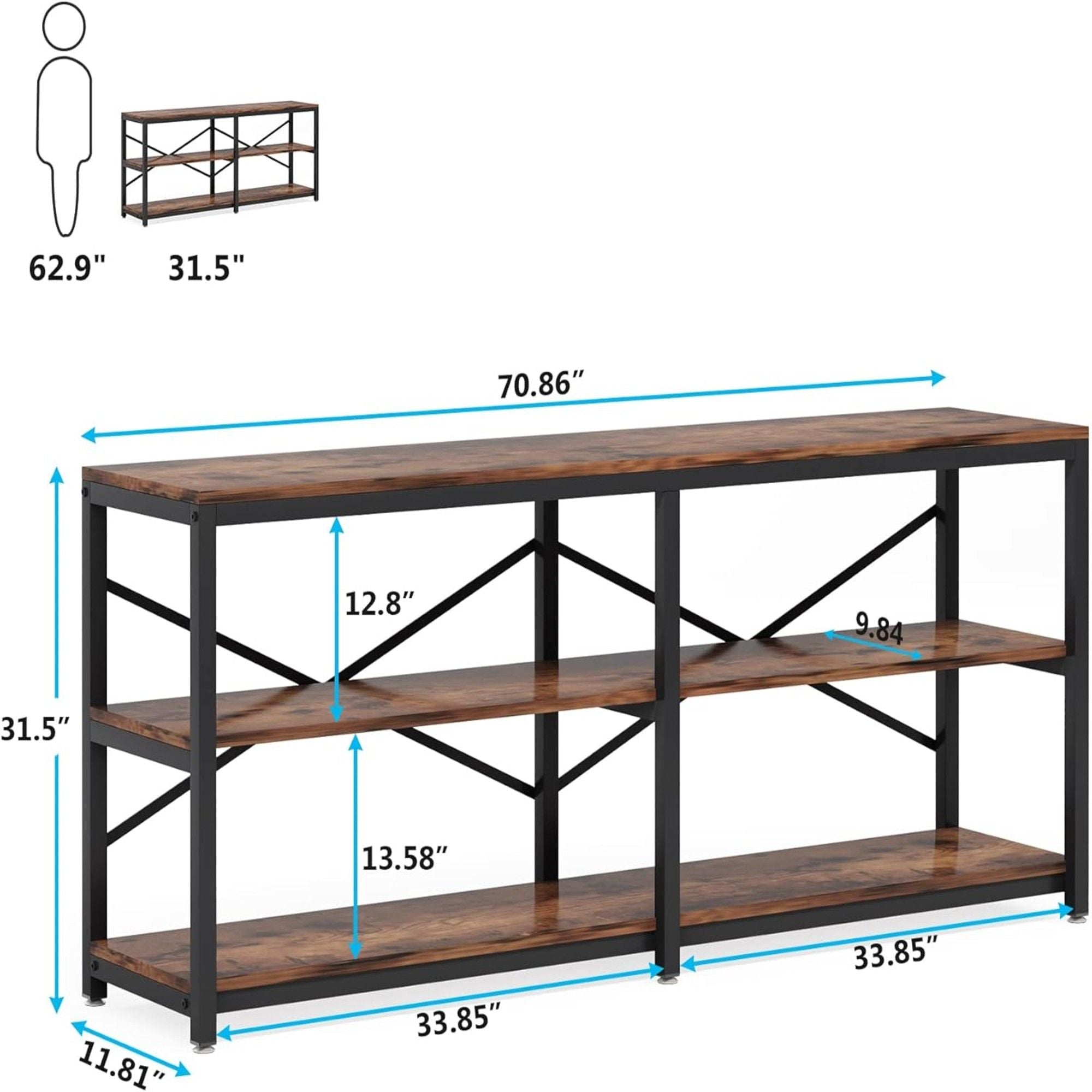 Console Table With X Back Design, Extra Long Storage