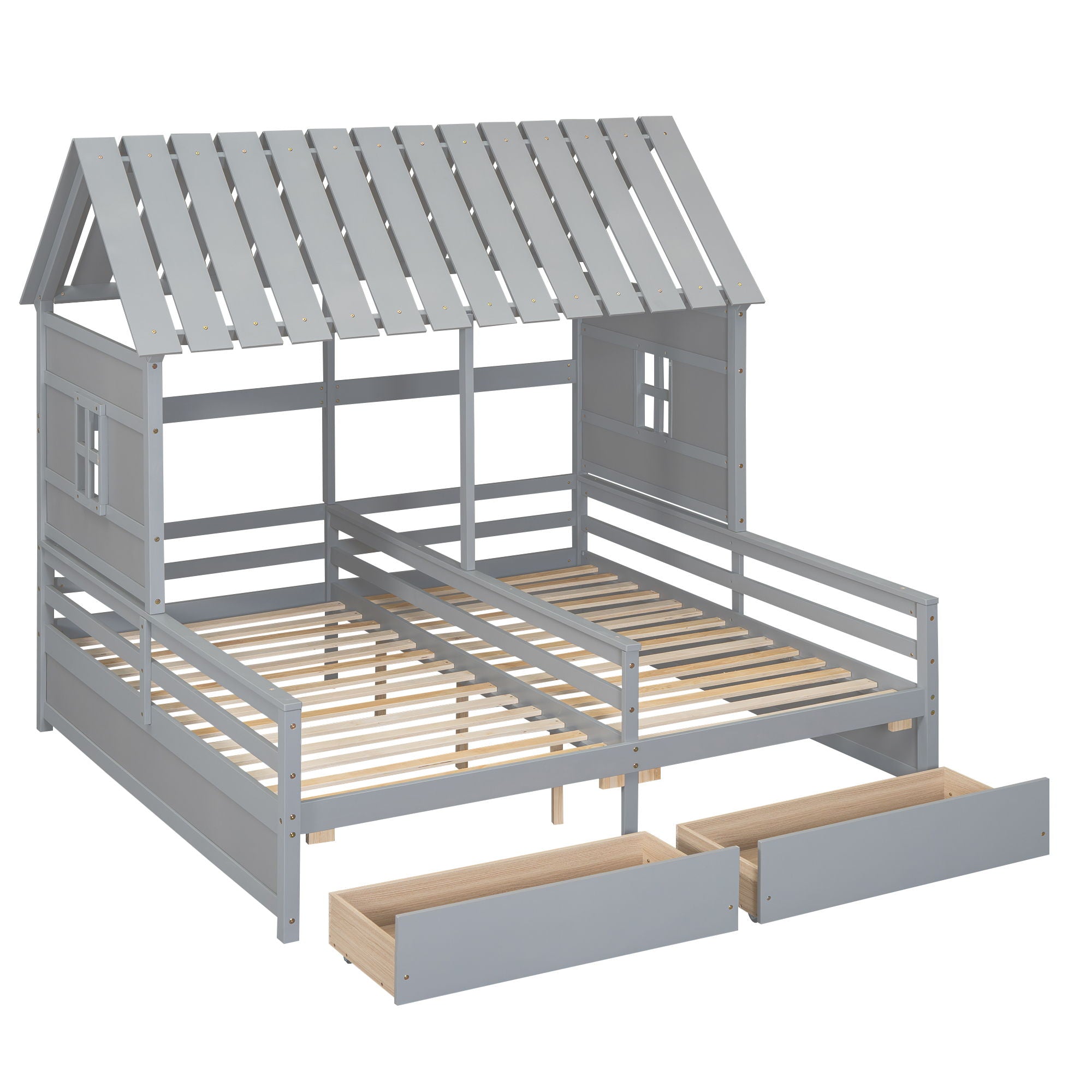 House Platform Beds With 2 Drawers, Side By Side Design