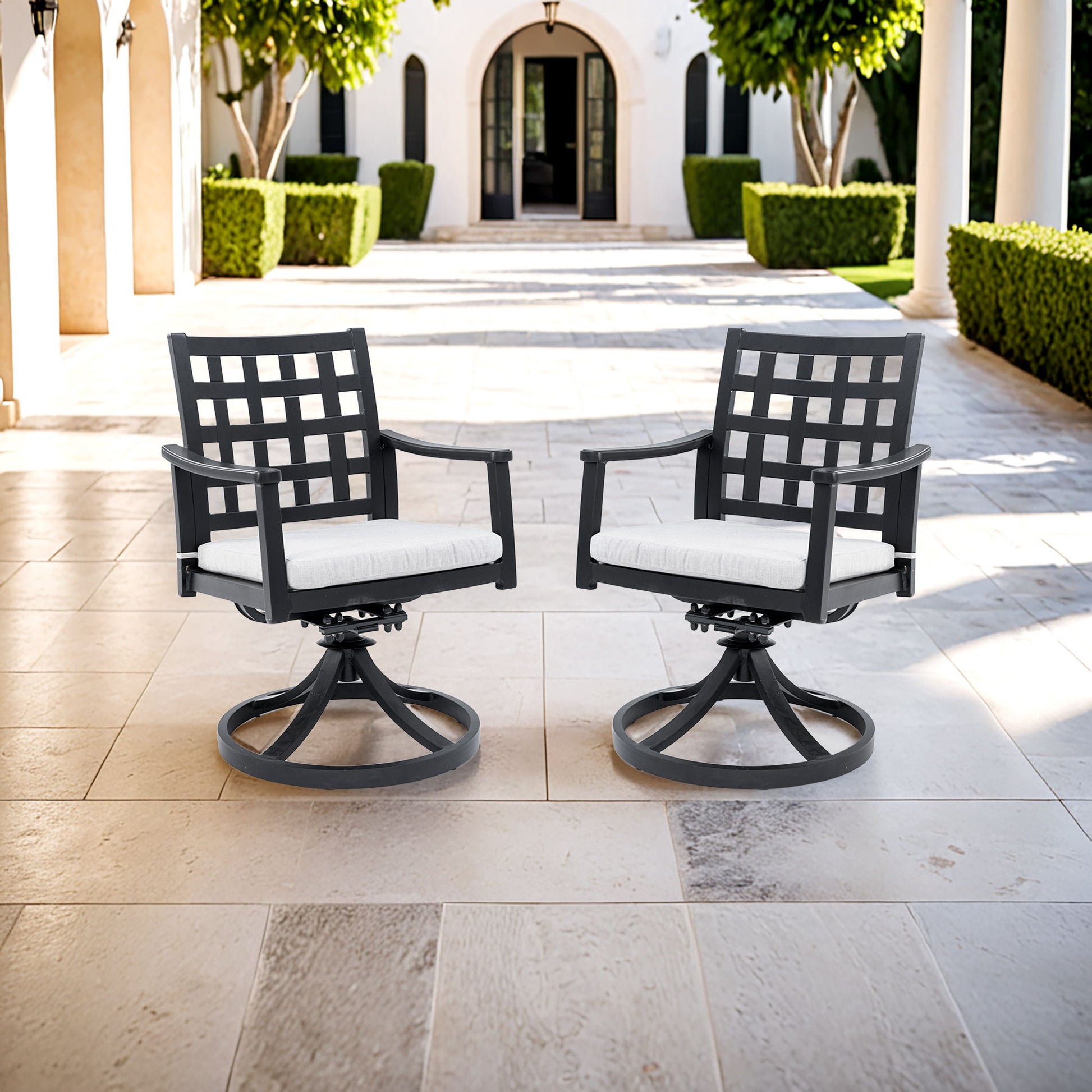 Modern Classic Outdoor Dining Swivel Rockers With Sunbrella Cushion, Lattice Design, Weather Resistant Frame (Set of 2) - Ember Black - Best Buy Furniture