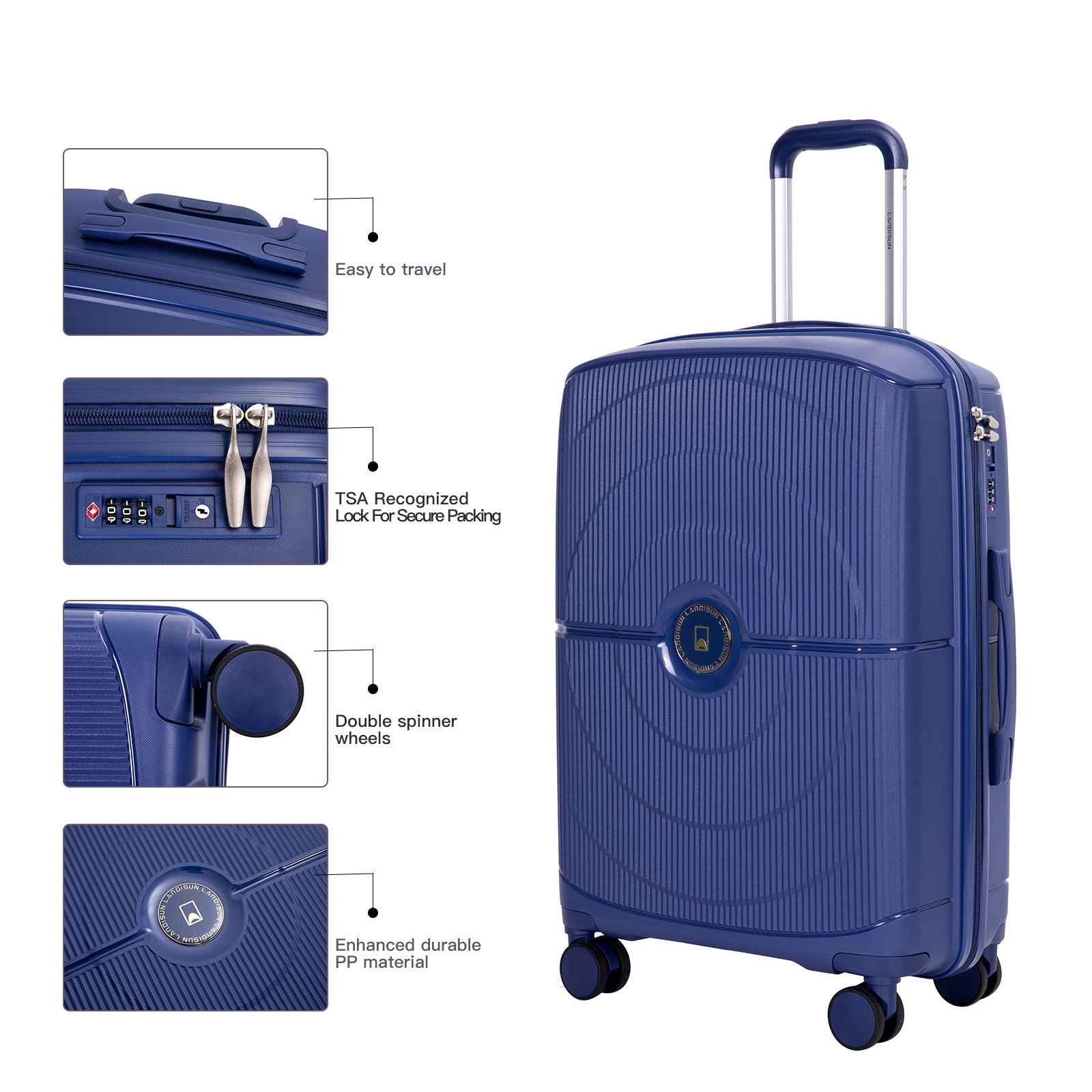 3 Piece Set Expandable Hardshell Suitcase Double Spinner Wheels