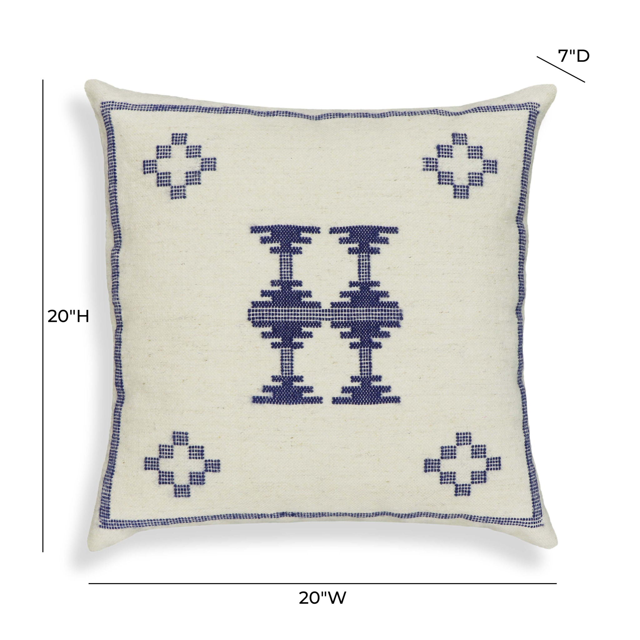 Aztec - Wool Square Accent Cushion - Cream / Indigo