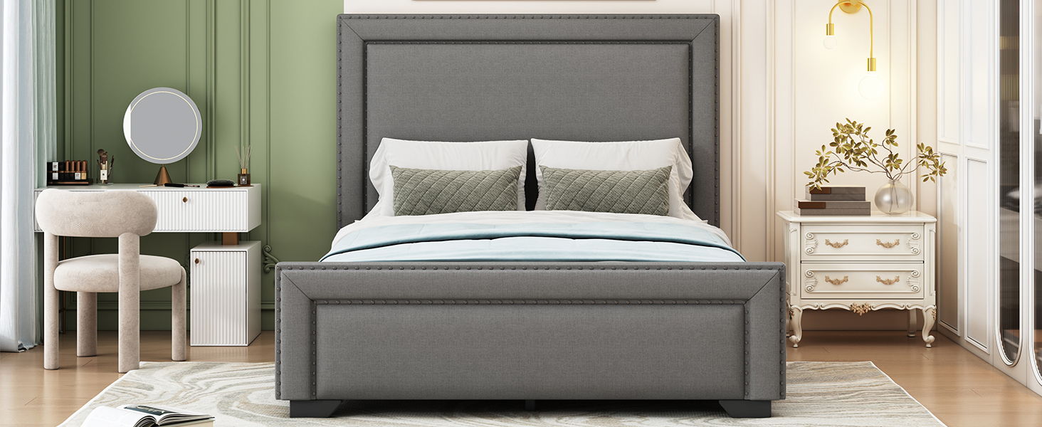 Upholstered Bed With Slats Support, No Box Spring Needed
