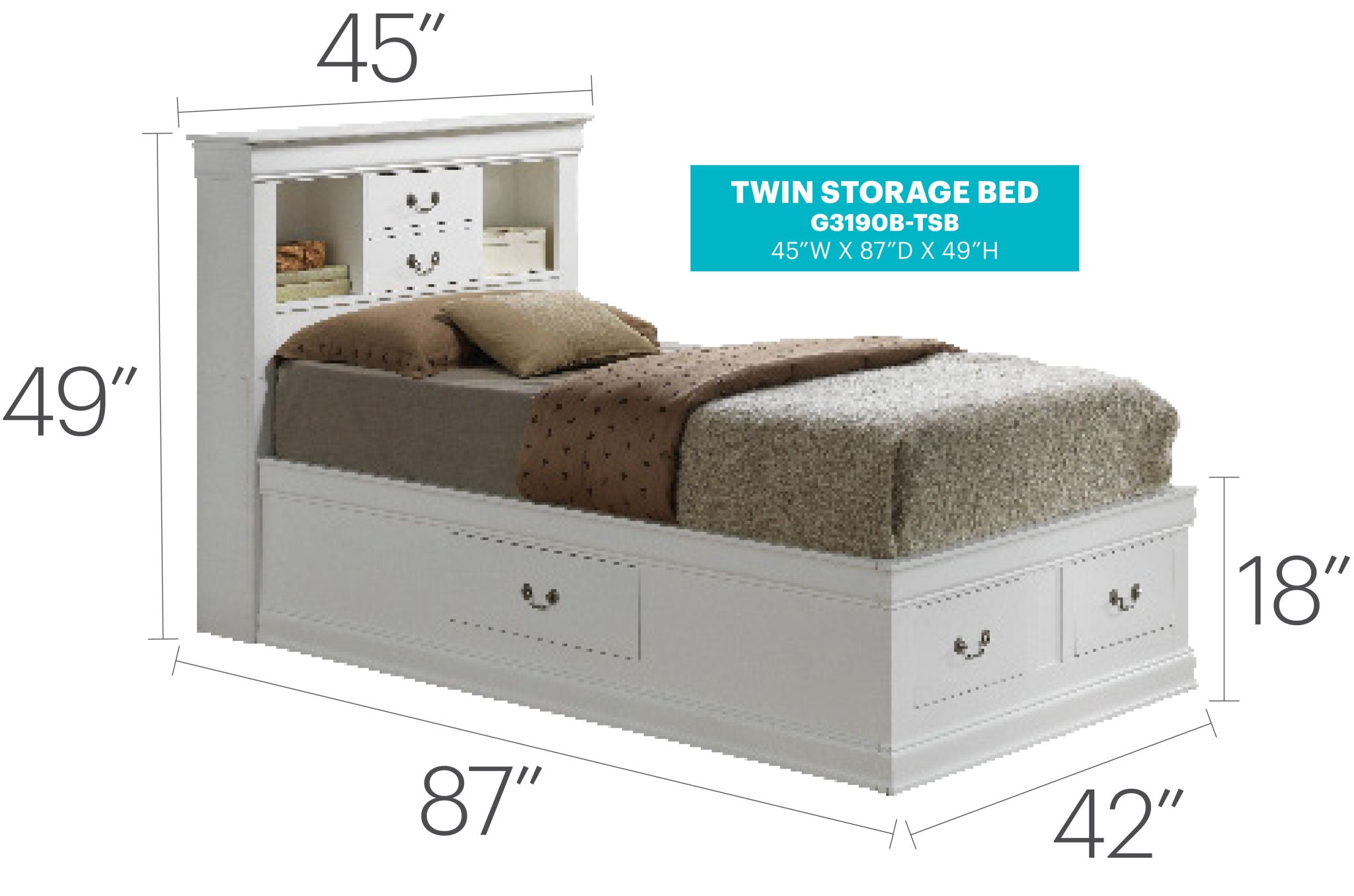 Louis Phillipe - Bookcase Storage Bed