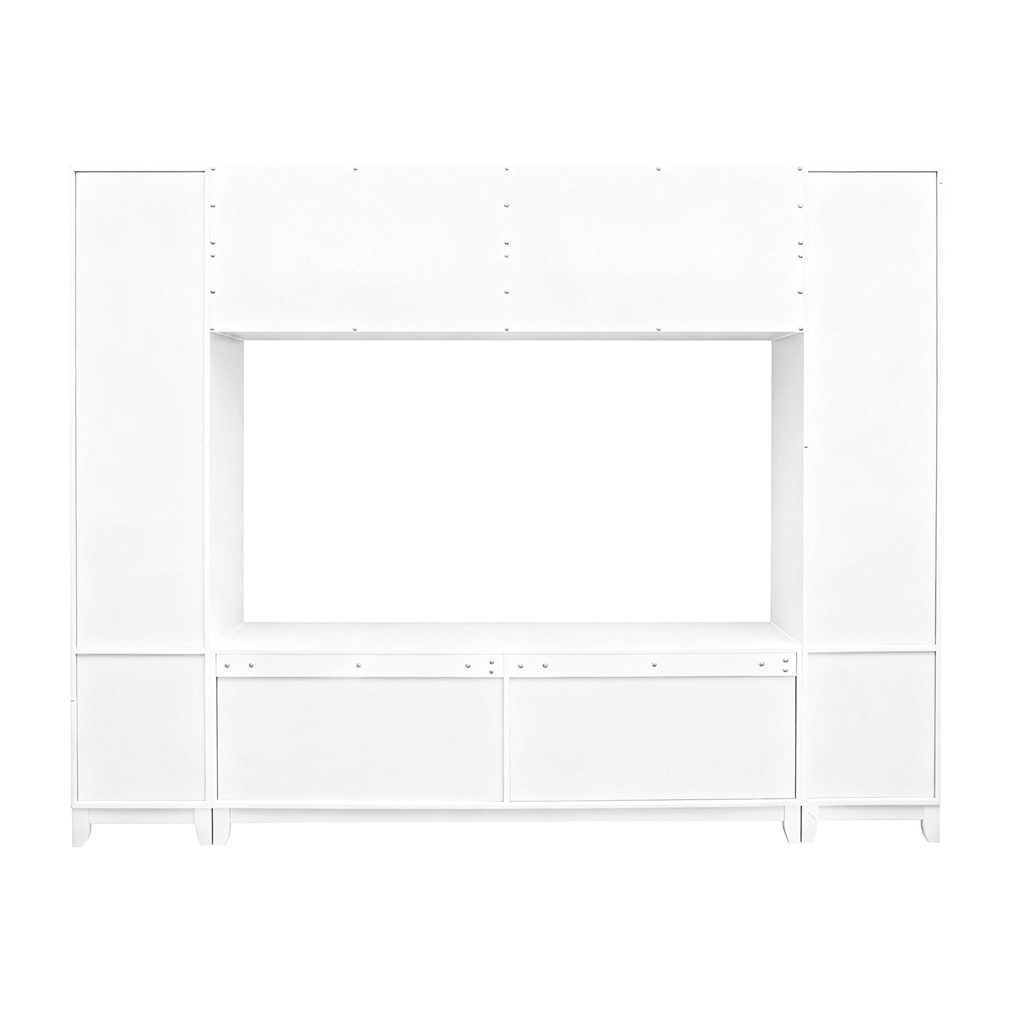 Wall Unit Entertainment Center With Glass Doors For TVs Up To 75" With Drawers For Living Room - White