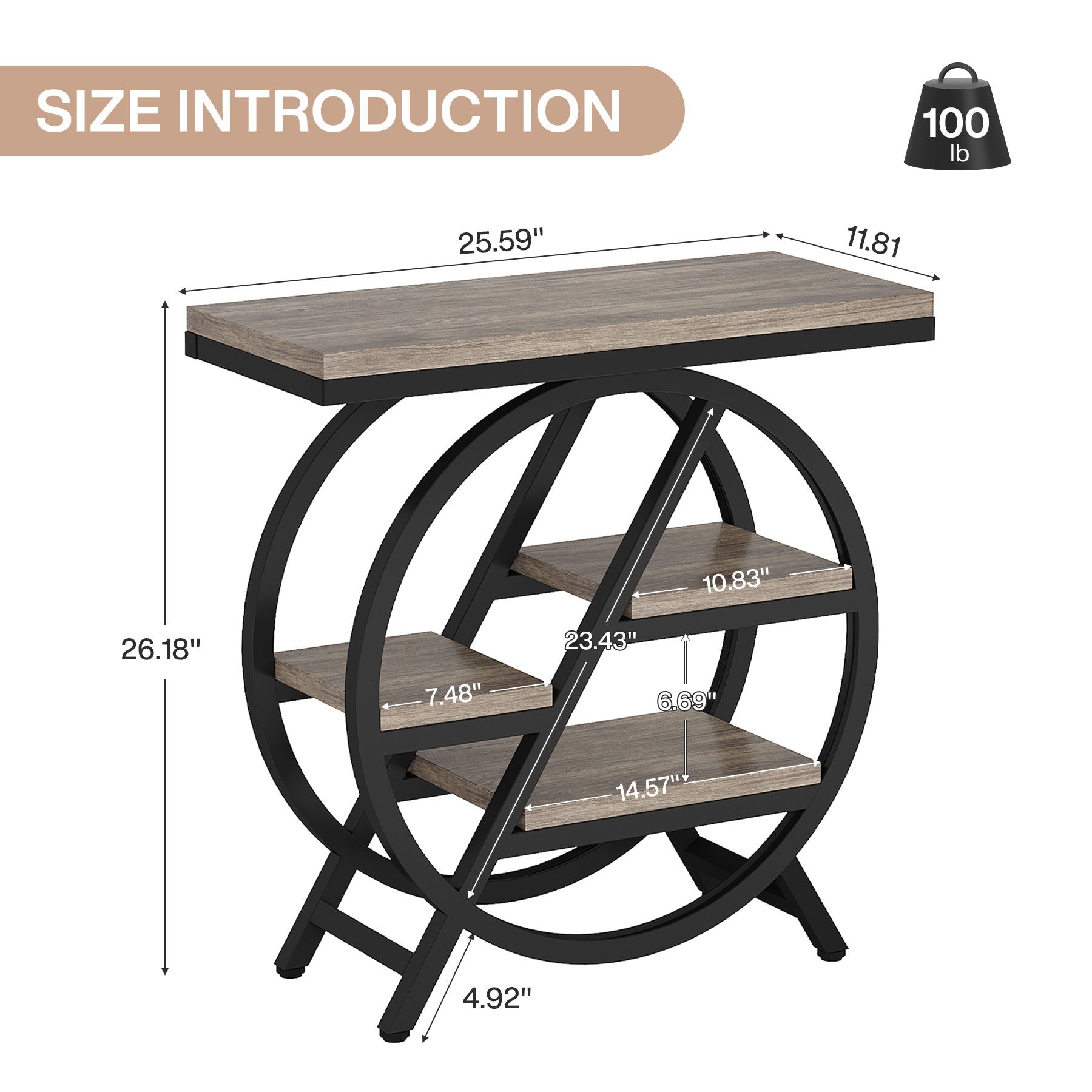 Modern Narrow End Table With 3 Tier Shelves