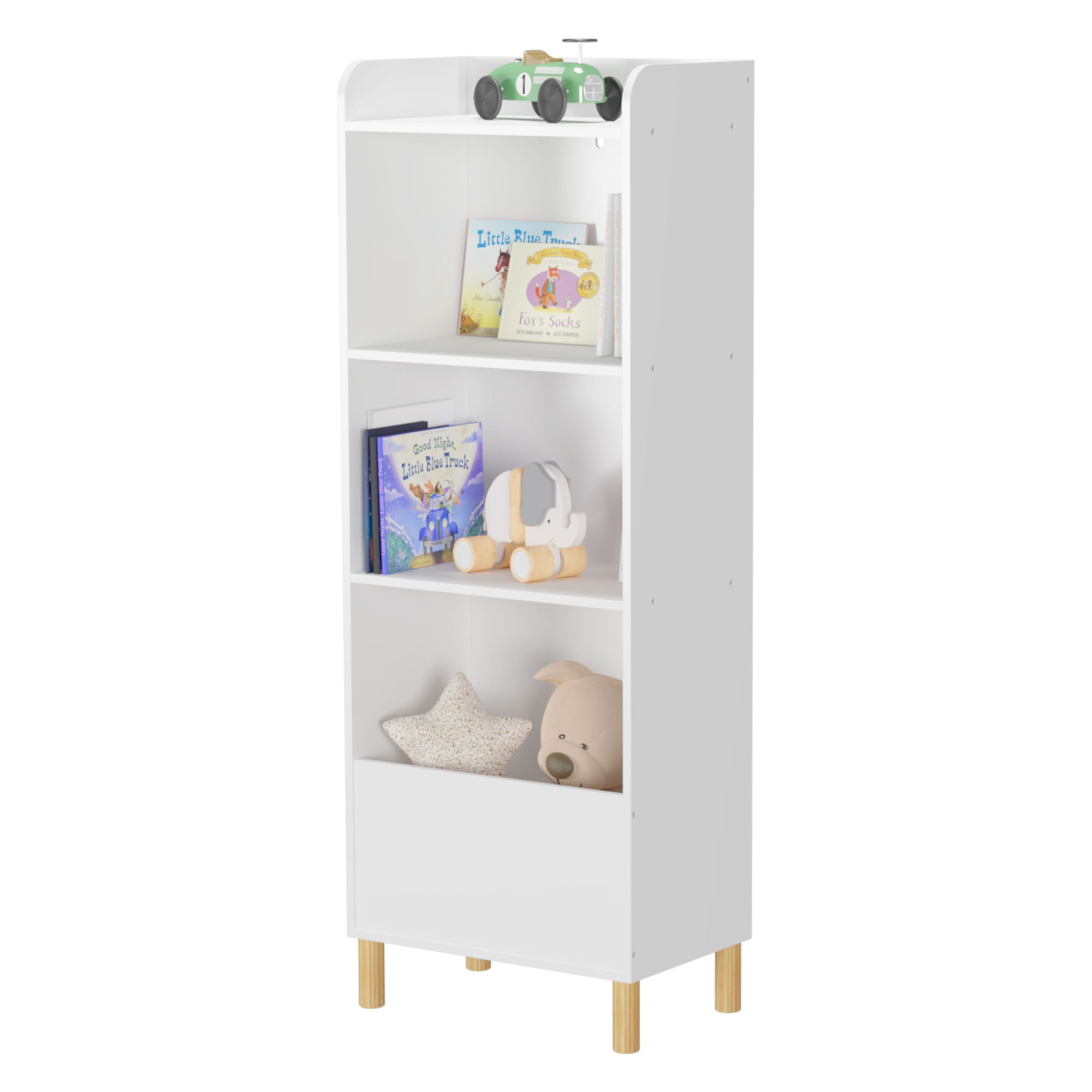 4 Tier Bookcase, Book Display With Safety Restraint, Storage Cabinet For Playroom - White