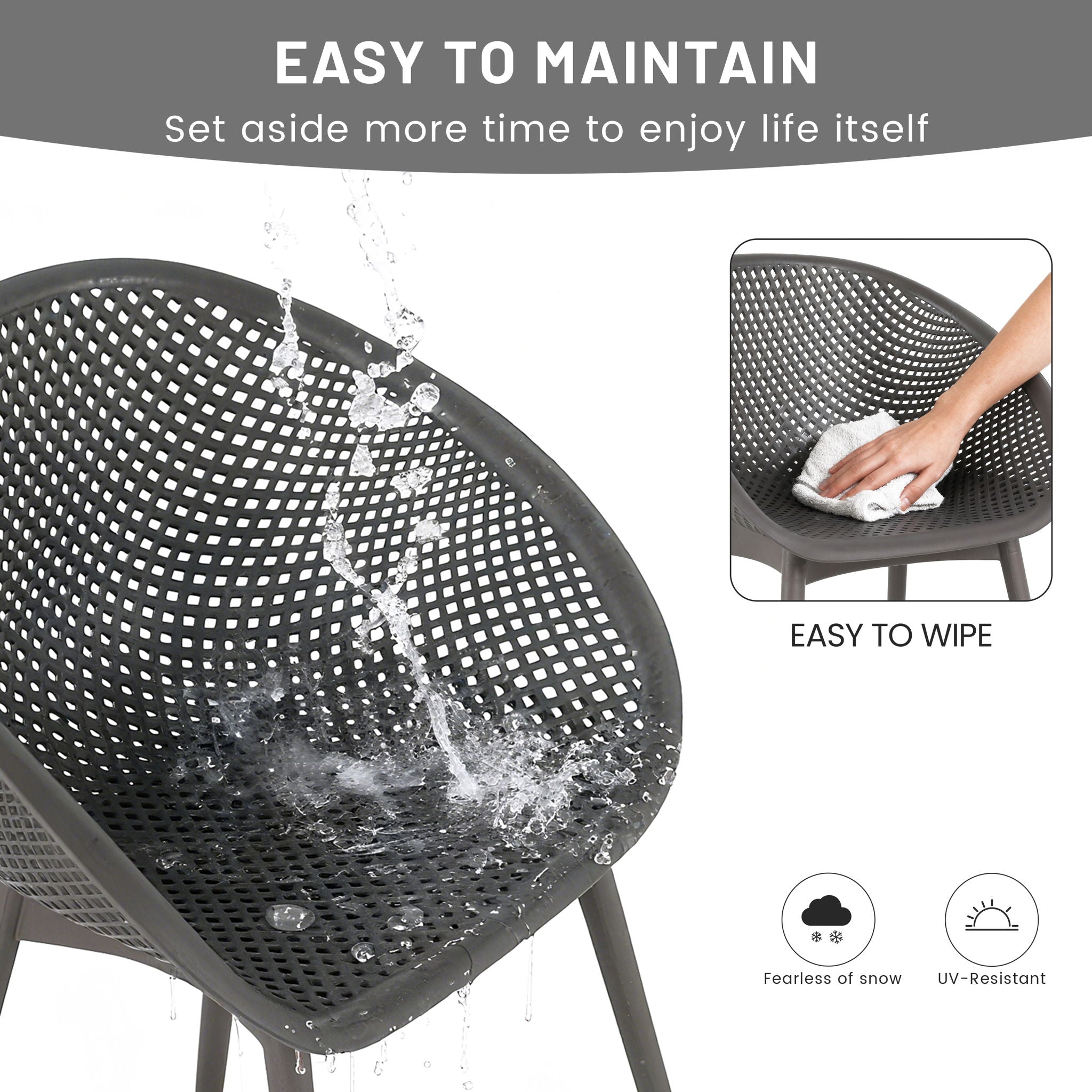 2 Piece Durable Single Chair With Mesh Hollow Out Design