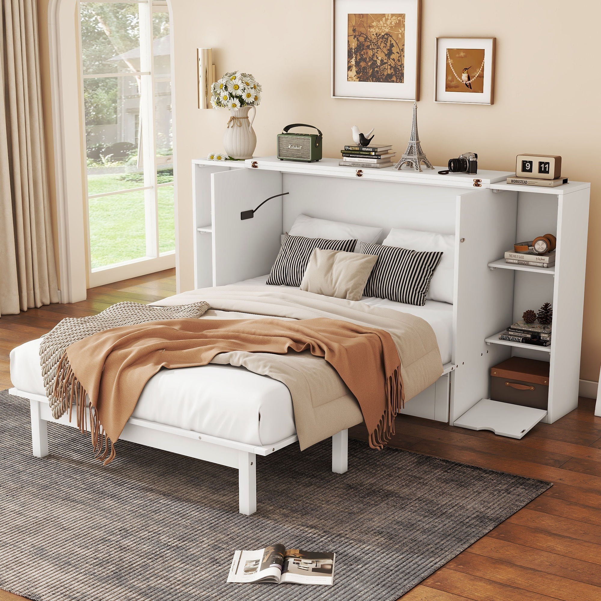 Murphy Bed With Shelves, Drawers And USB Ports