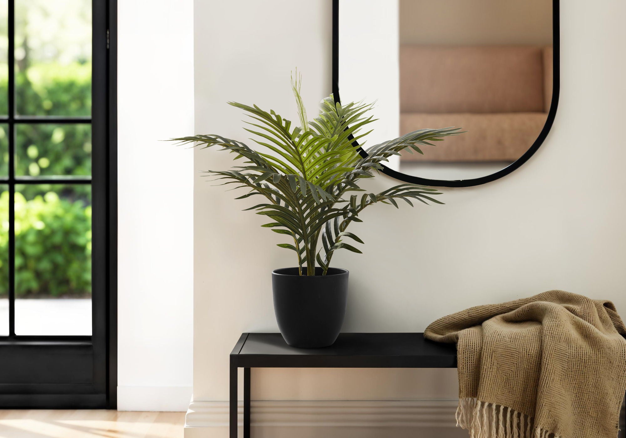 20" Tall, Artificial Plant, Palm, Indoor, Faux, Fake, Table, Greenery, Potted, Real Touch, Decorative - Green / Black