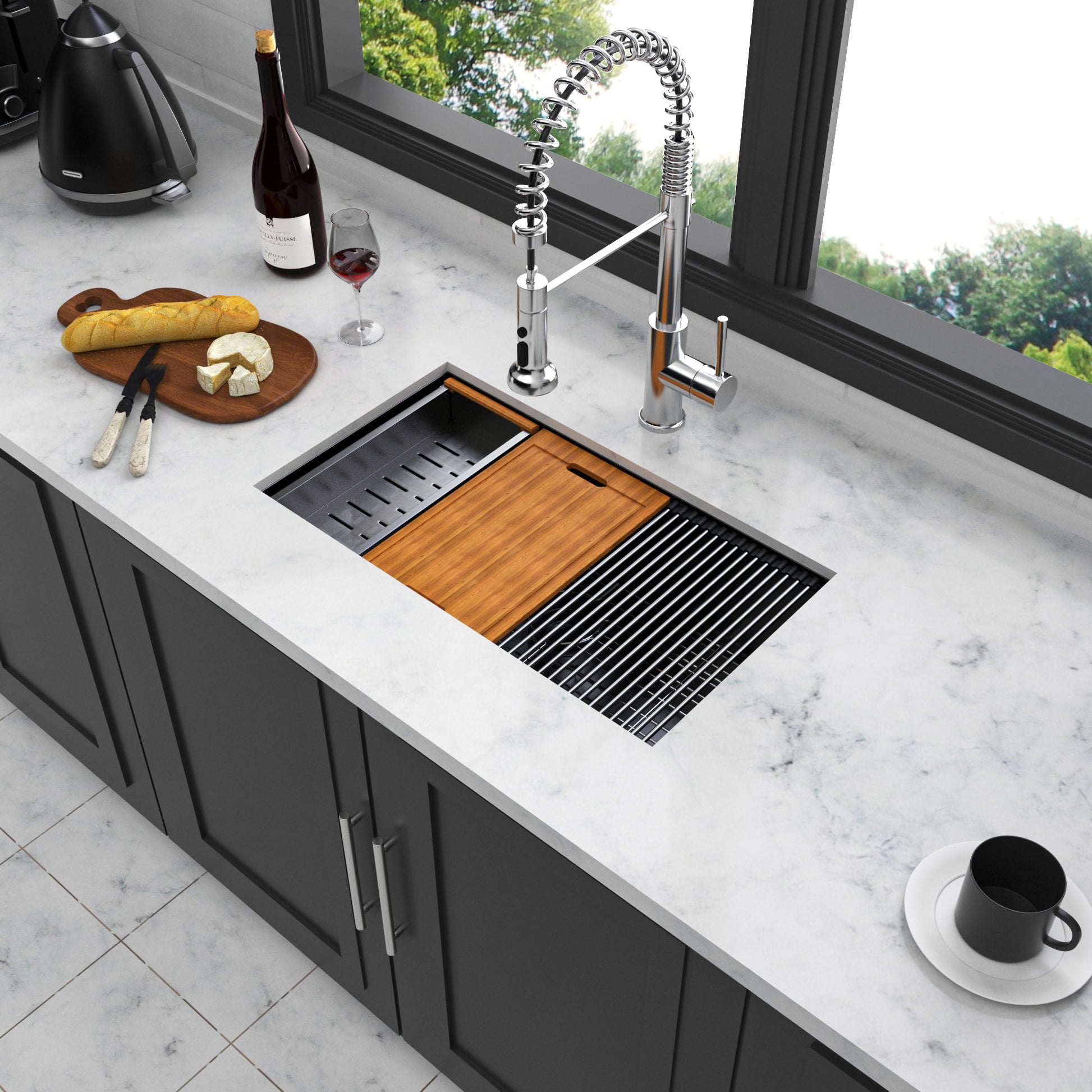 Workstation Kitchen Sink 30" X 18" X 10" Single Bowl Undermount 16 Gauge - Gunmetal Black - Best Buy Furniture