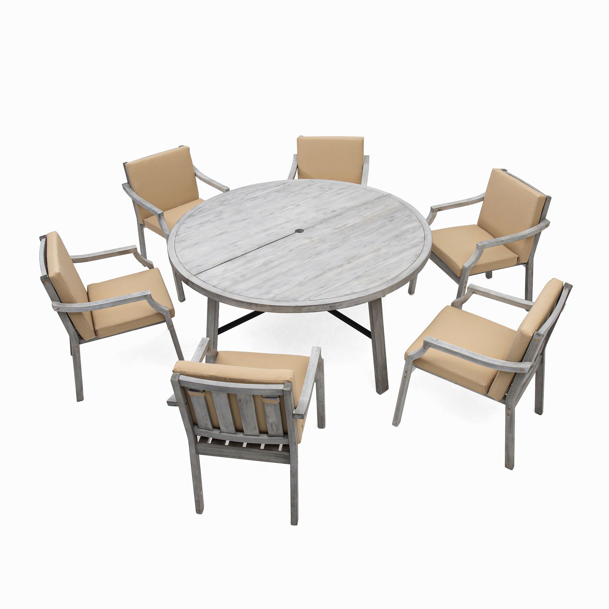 6 Person Outdoor Dining Set With Umbrella Hole And Removable Cushions For Patio - Gray