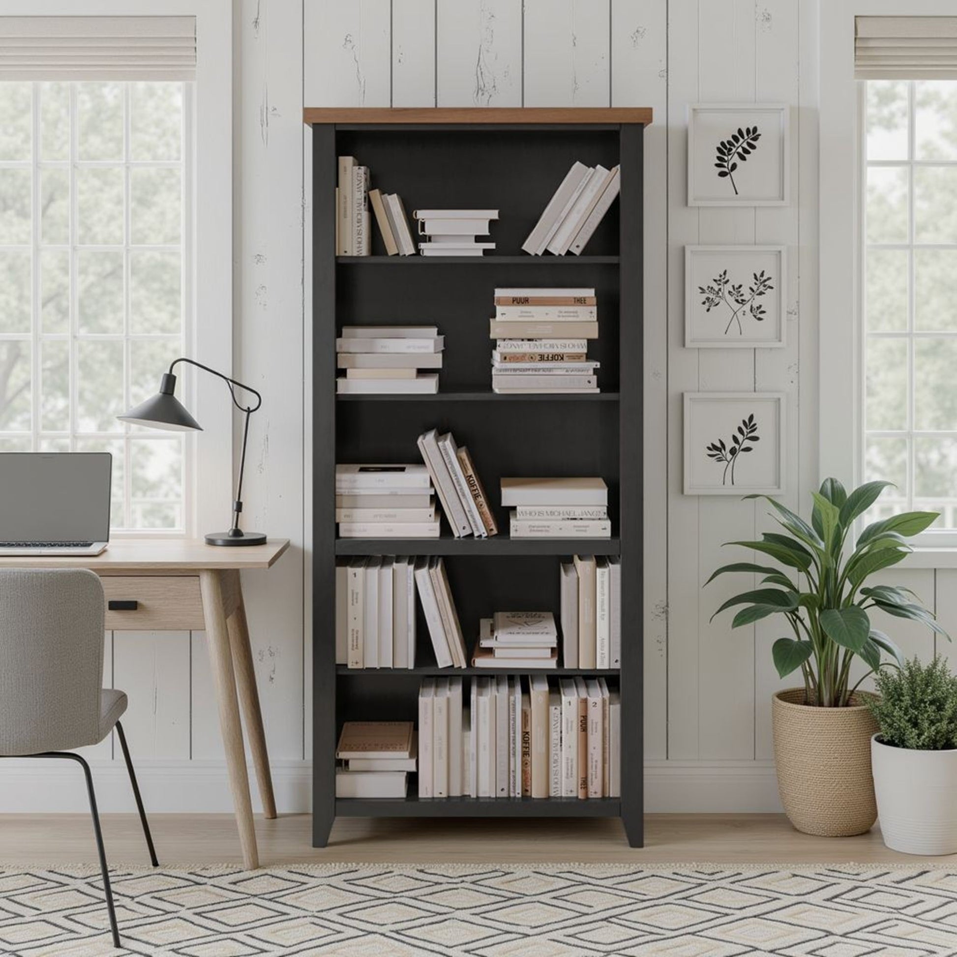 Essex - High 5 Shelf Bookcase - Black, Whiskey - Best Buy Furniture