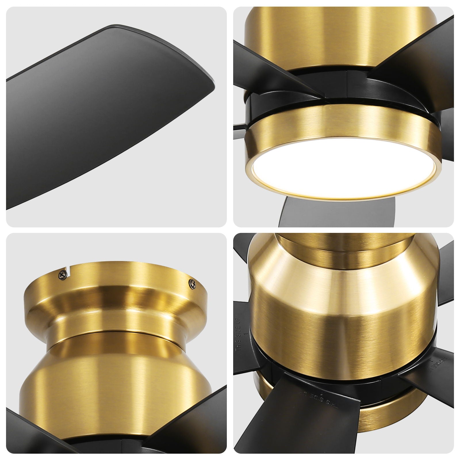 Flush Mount Ceiling Fan With LED Light 22W And Remote Control Blades / Body, DC Motor