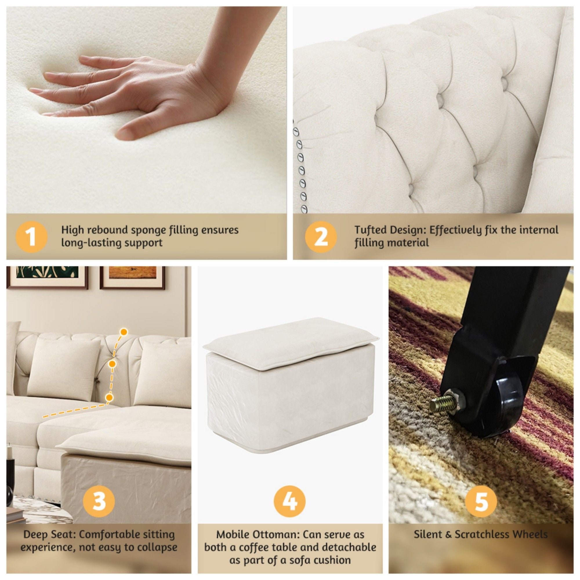 3 In 1 Pull Out Sofa Bed, Convertible Sleeper Sofa Bed, 3 Seater Sofa With Movable Ottoman - Beige