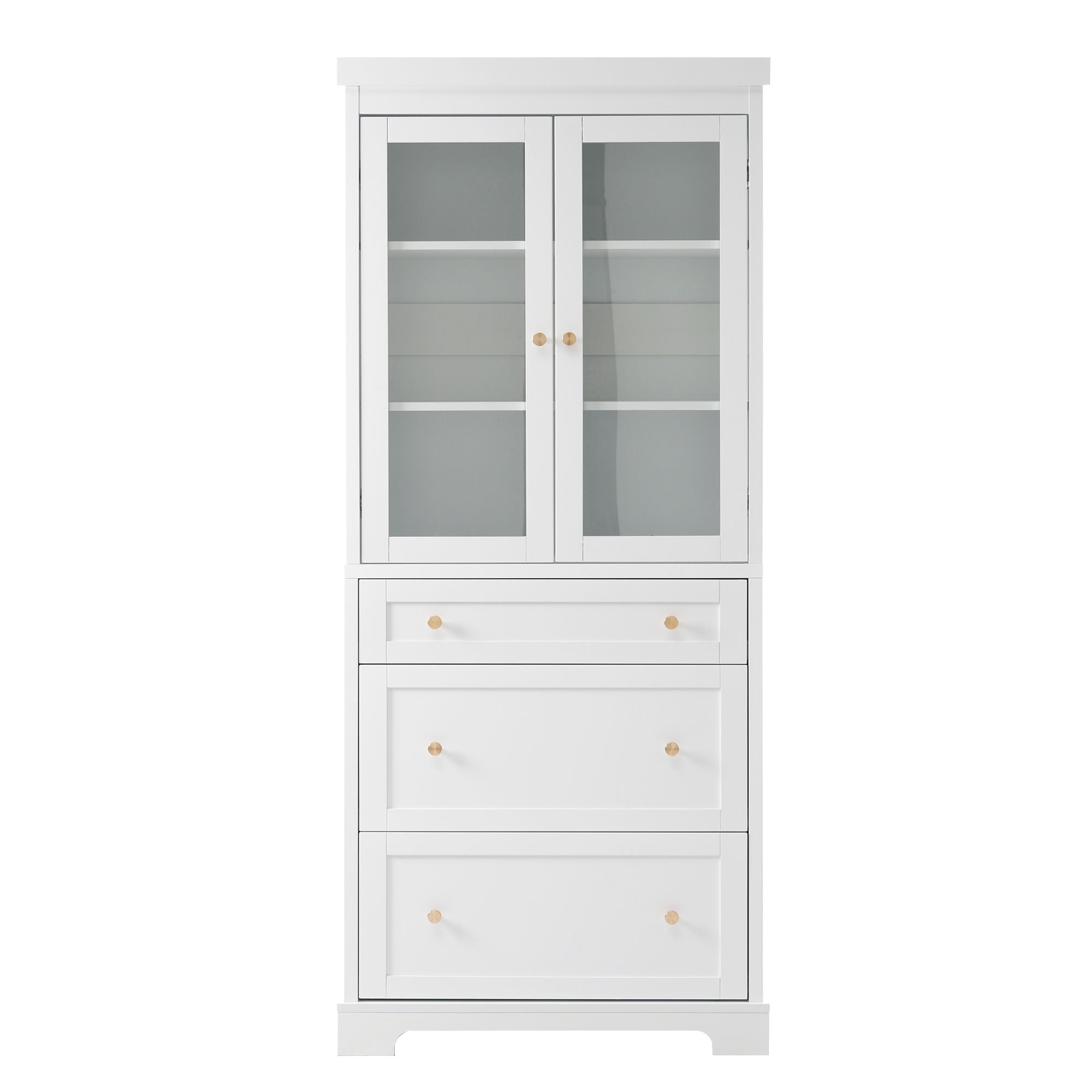 Freestanding Tall Bathroom Cabinet With 2 Adjustable Shelves, 3 Drawers, Soft Close Glass Doors - White
