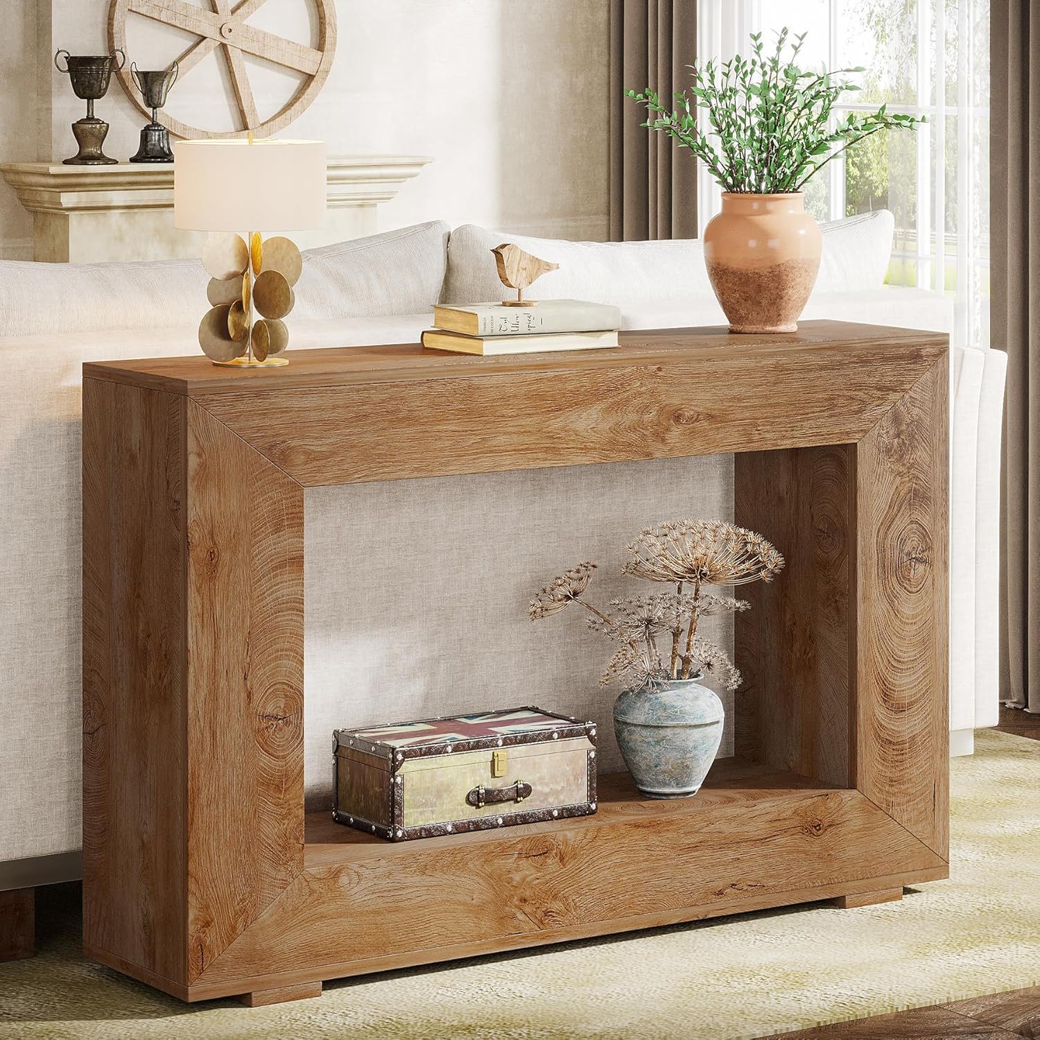 Narrow Entryway Storage Console Table With Open Shelf