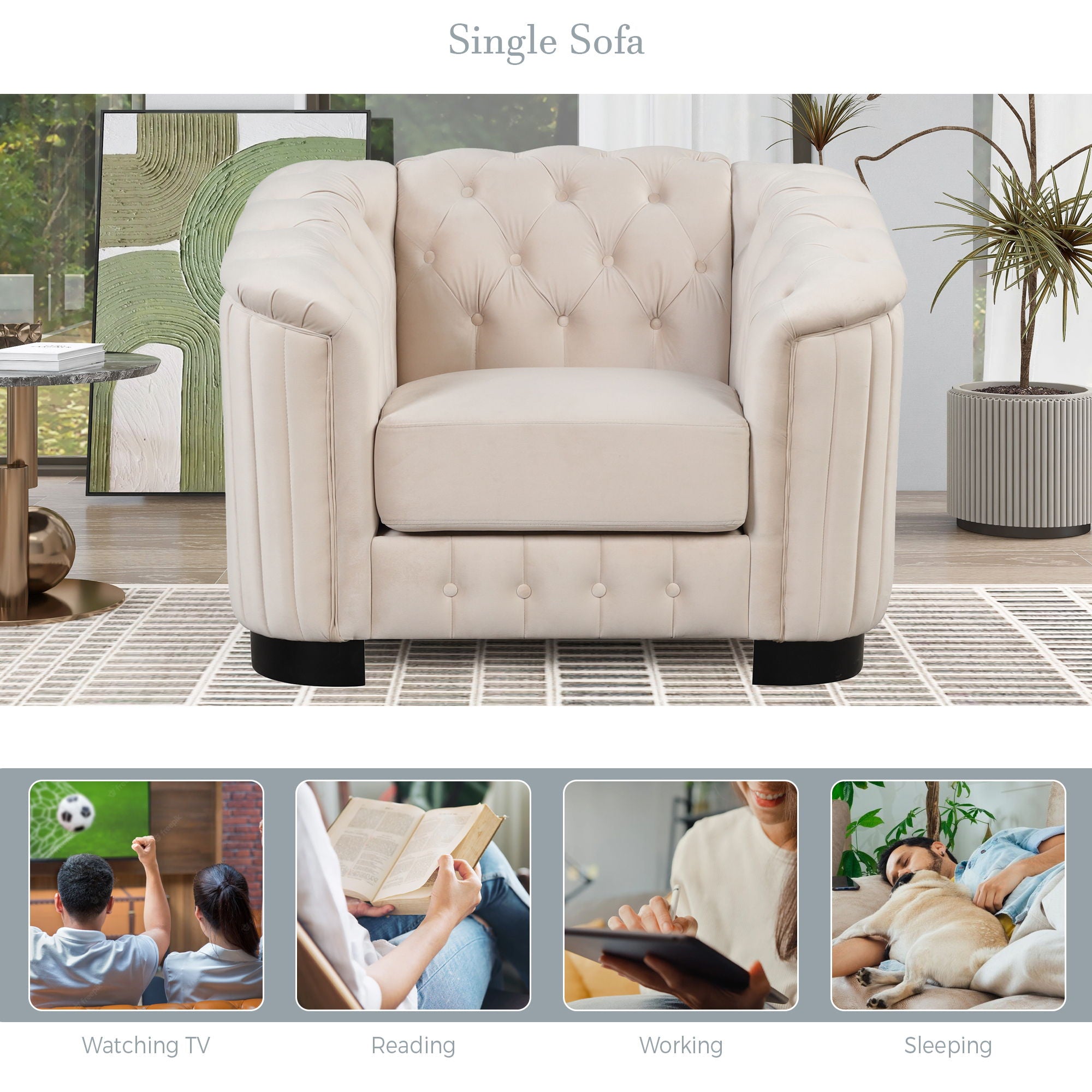 Upholstered Accent Sofa Chair With Removable Cushion