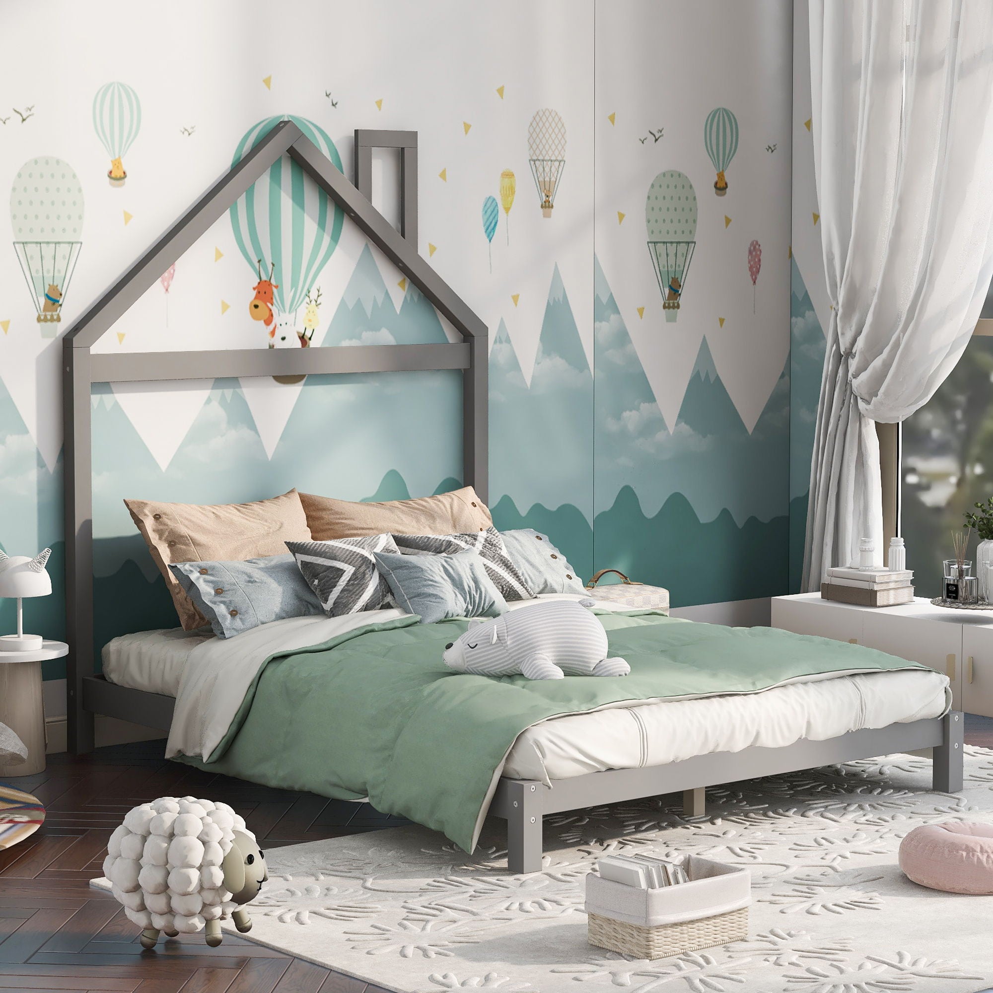 Platform Bed With House Shaped Headboard