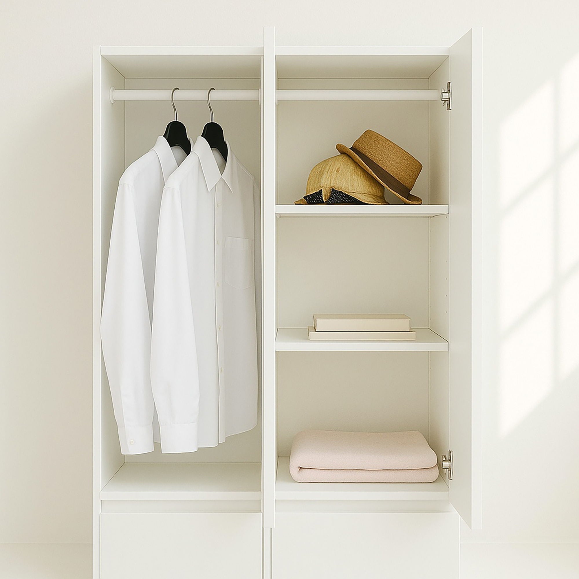 Elise - Modular Wood Closet System With Mirror In Durable Melamine And Wood Customizable Storage - White