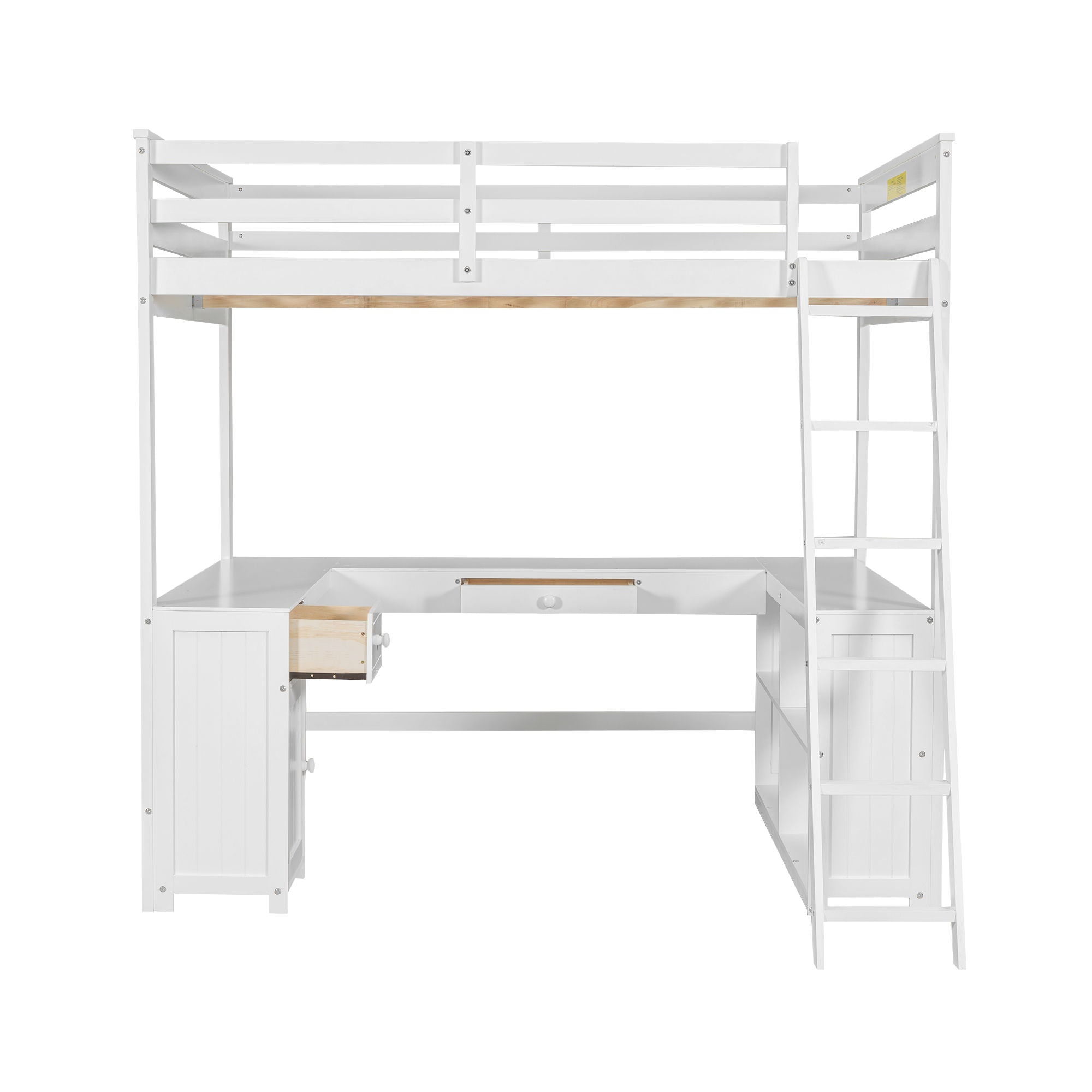 Loft Bed With U-Shaped Desk, Drawers, And Storage Shelves