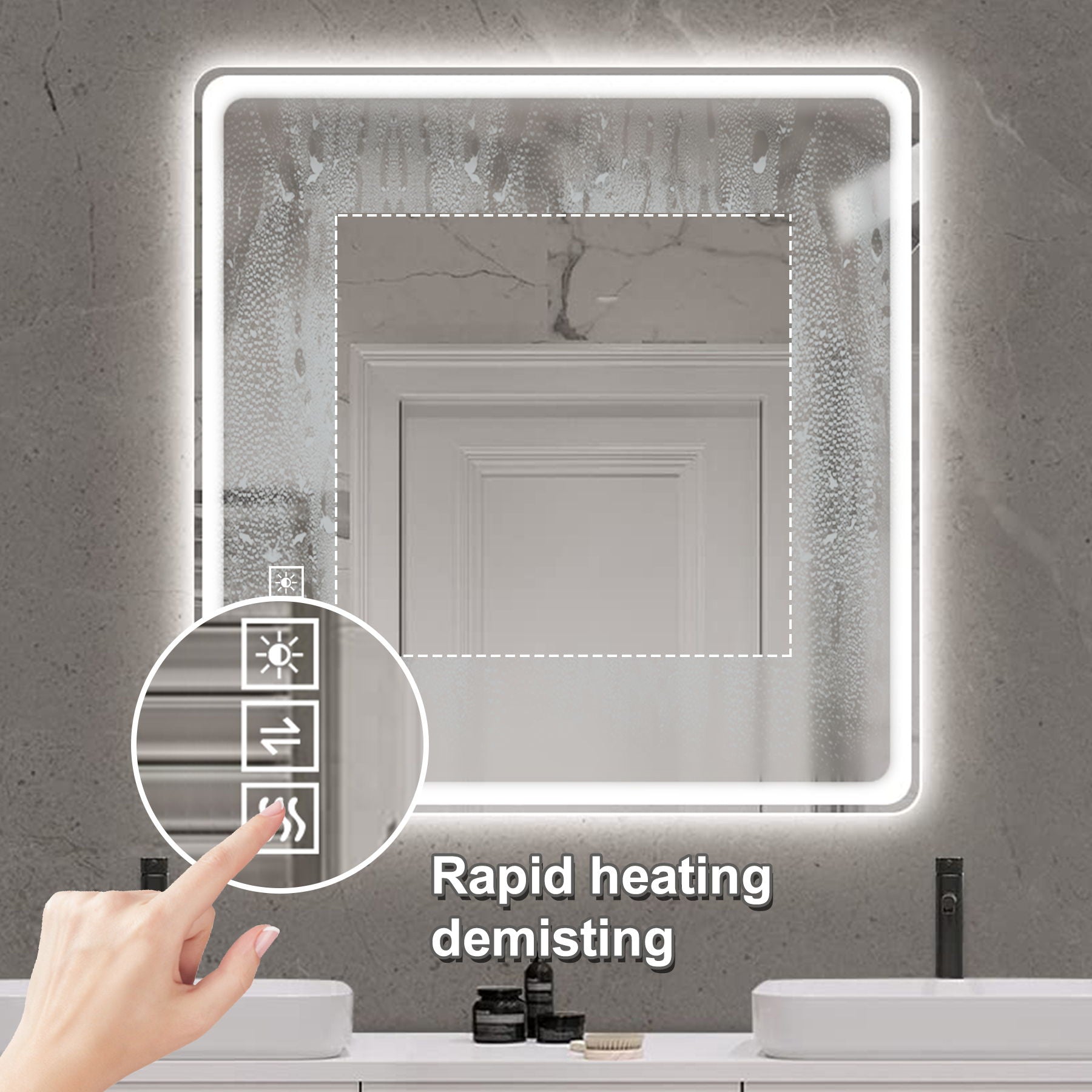 LED Bathroom Mirror, Anti Explosion Glass, Rust Resistant, Anti Fog, Tri Color