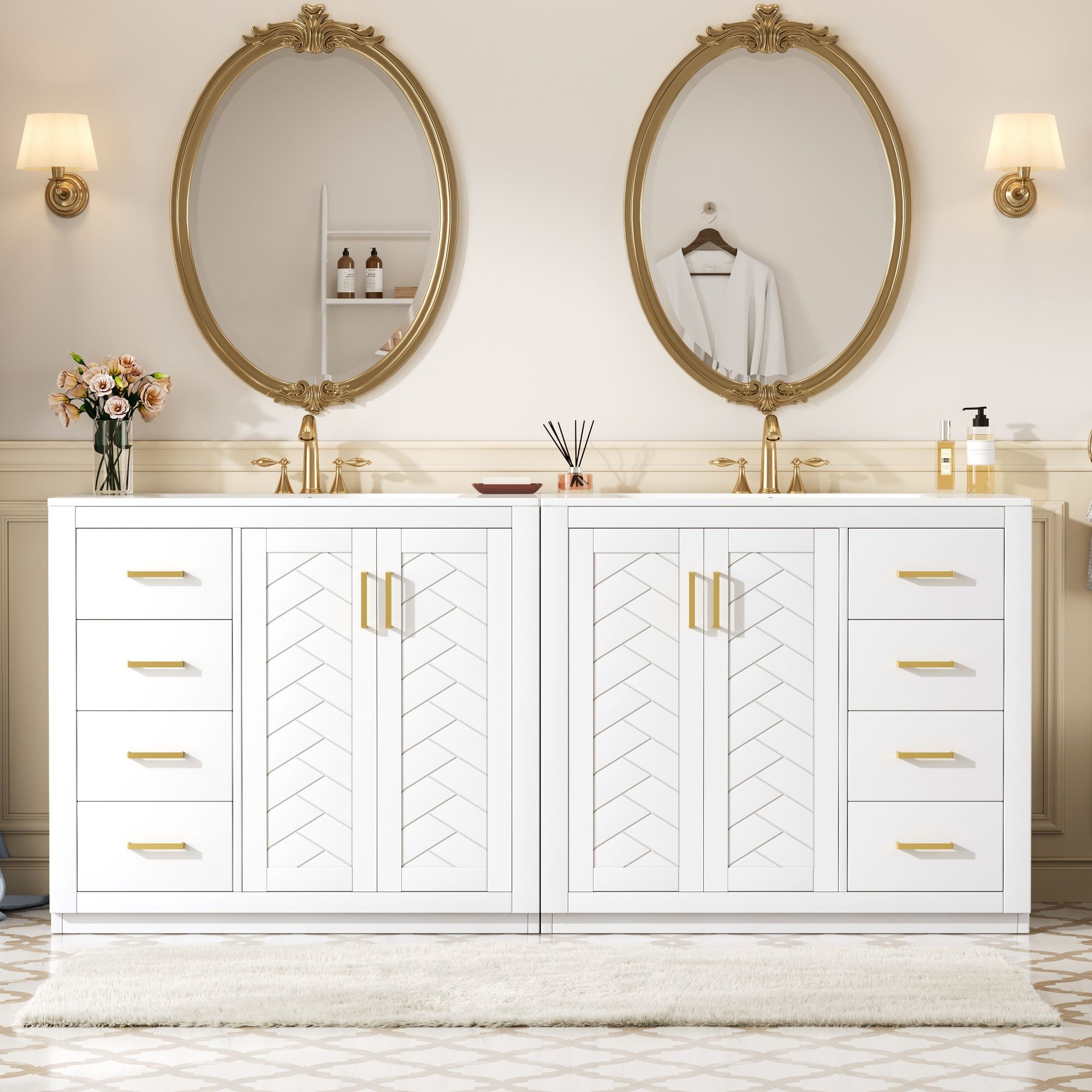 Modern Bathroom Vanity With Ceramic Sink, Freestanding Set With Drawers And Soft-Closing Doors