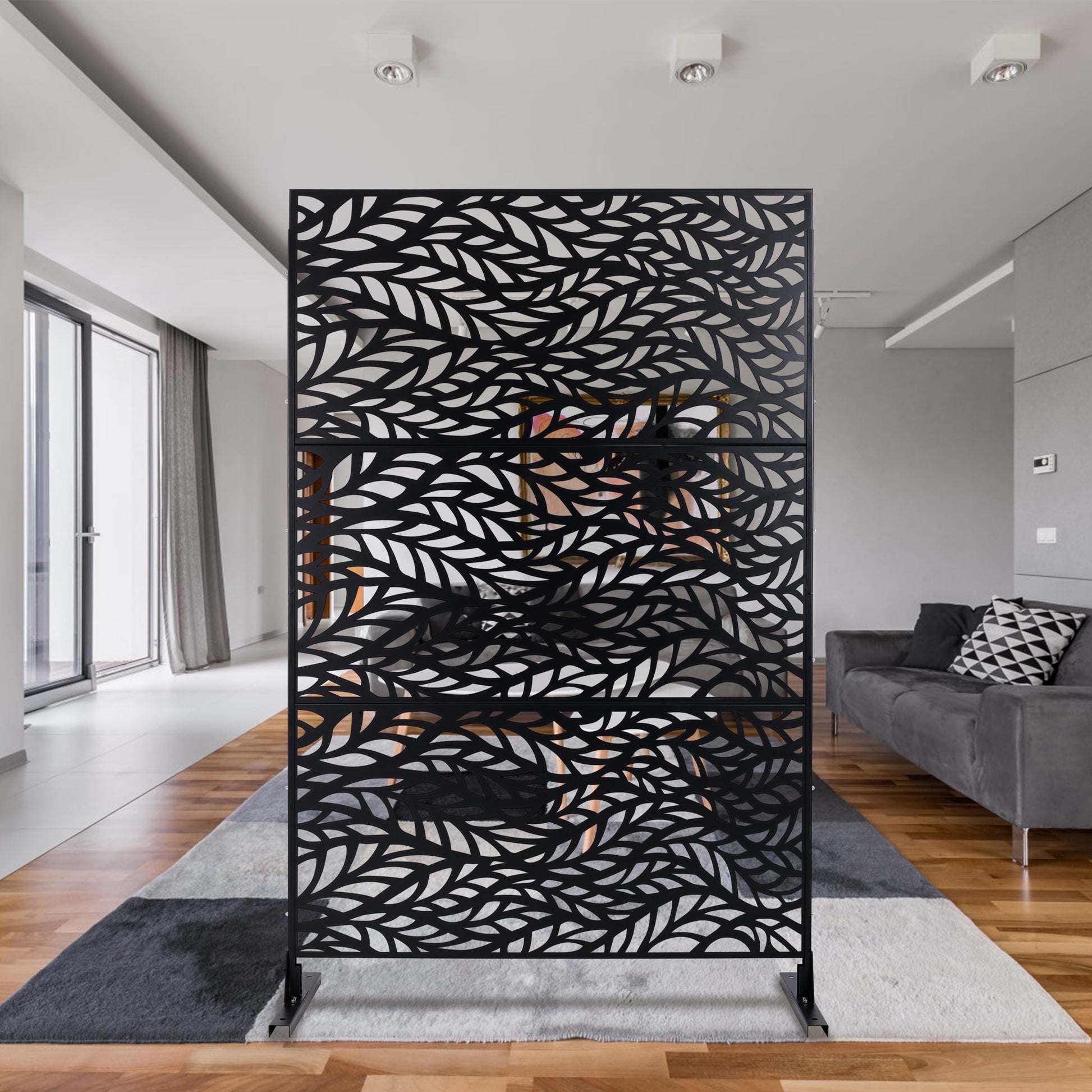 Outdoor & Indoor Privacy Screen Metal Privacy Screen, Freestanding Decorative Privacy Screen For Deck Balcony Patio - Black - Best Buy Furniture