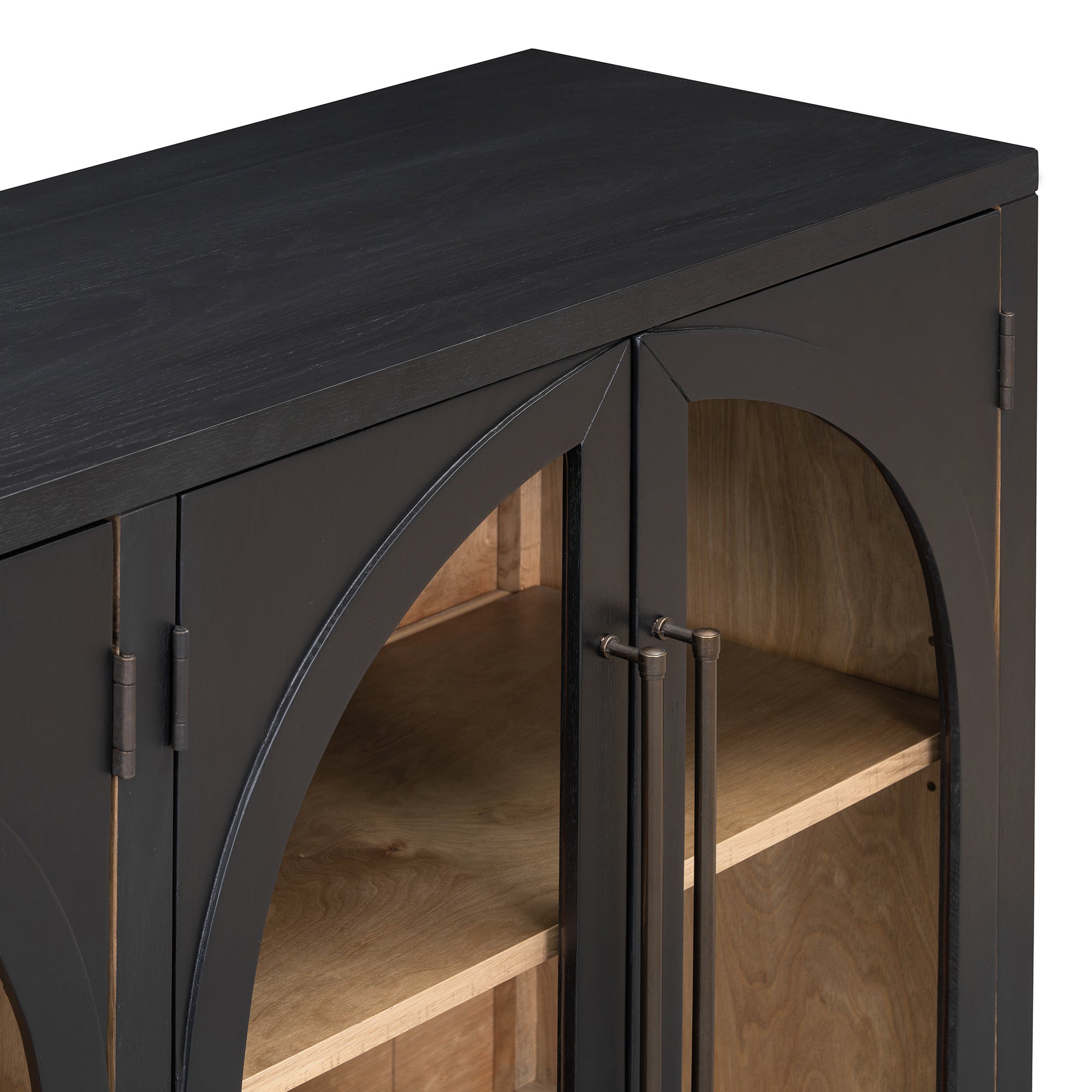 4-Door Large Storage Sideboard Buffet Cabinet with Glass Doors Arched Cabinet (Black)