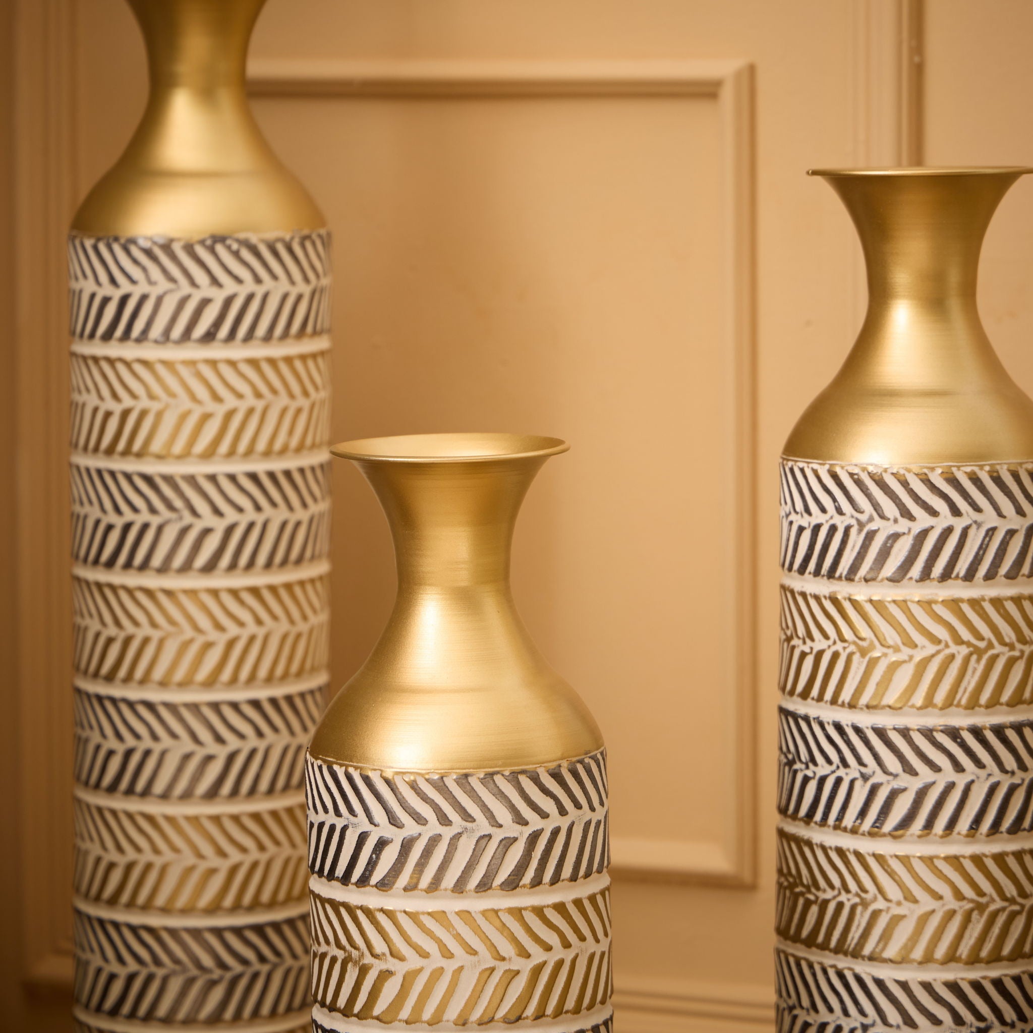 High Floor Vase Flowers Oversized Floor Vase (Set of 3) Large Metal Glazed Vases Pampas Prairie Twigs Vintage Oversized Vases Living Room Bedroom Family Farmhouse - Blue / Gold